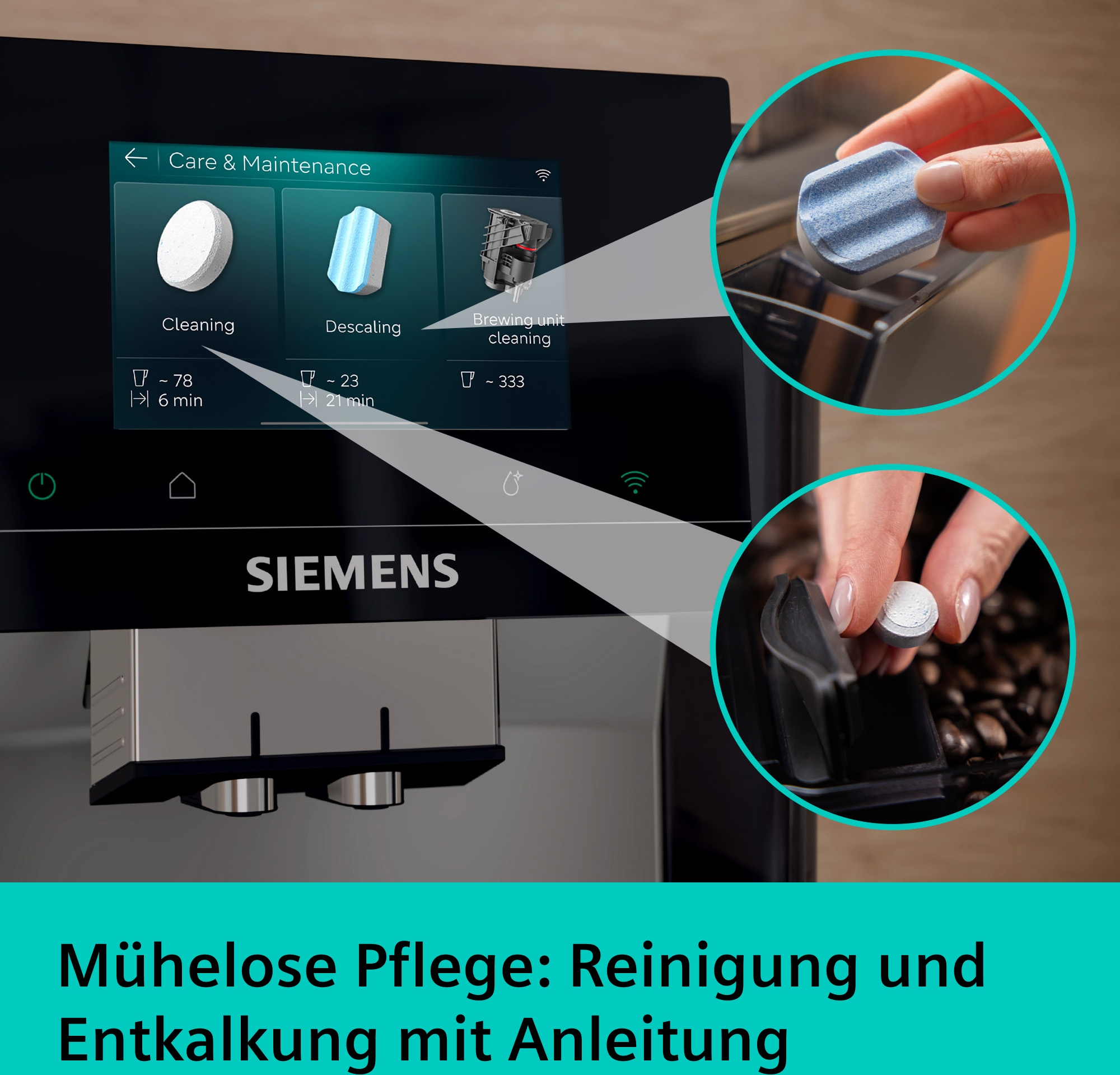 SIEMENS Kaffeevollautomat »EQ700 TP725ET7, inkl. Thermo-Kaffeebecher, XL-Getränke, 20 Favoriten« farbiges Full-Touch-Display, Doppeltassenfunktion, sehr leise, silber