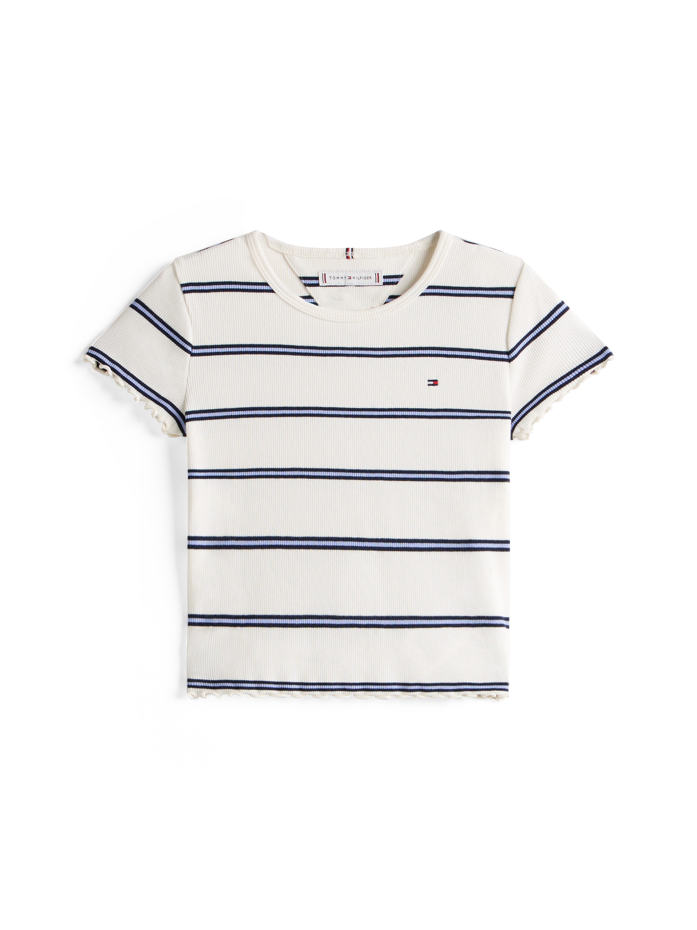 Tommy Hilfiger T-Shirt »ESSENTIAL RIB TOP SS«, mit Babylock-Kanten, mit Logostickerei