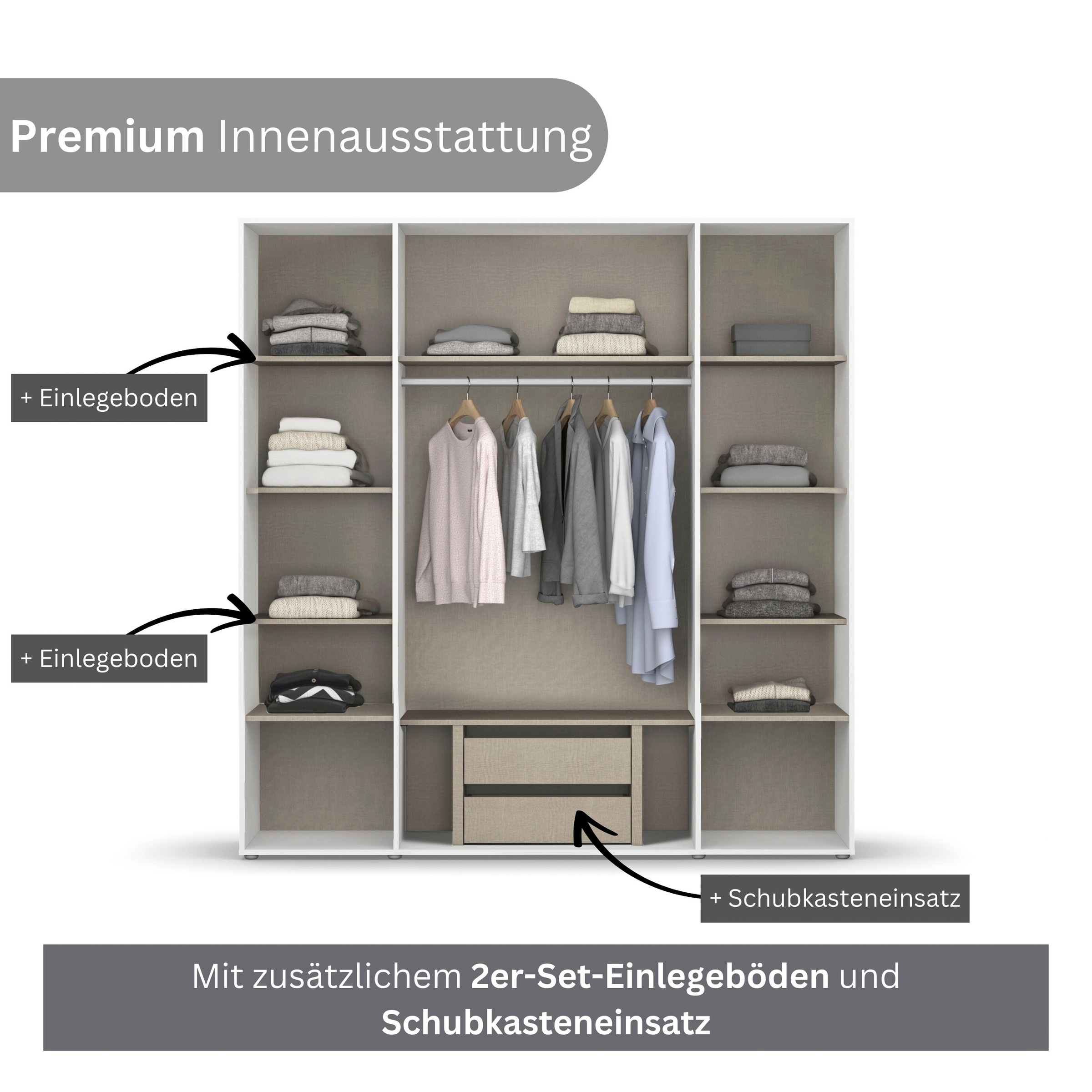 rauch Drehtürenschrank »Kleiderschrank Schrank Garderobe Wäscheschrank SHINJO«, (in 3 verschiedenen Ausstattungen BASIC/CLASSIC/PREMIUM), Griffe und Füße aus Massivholz, viel Stauraum MADE IN GERMANY