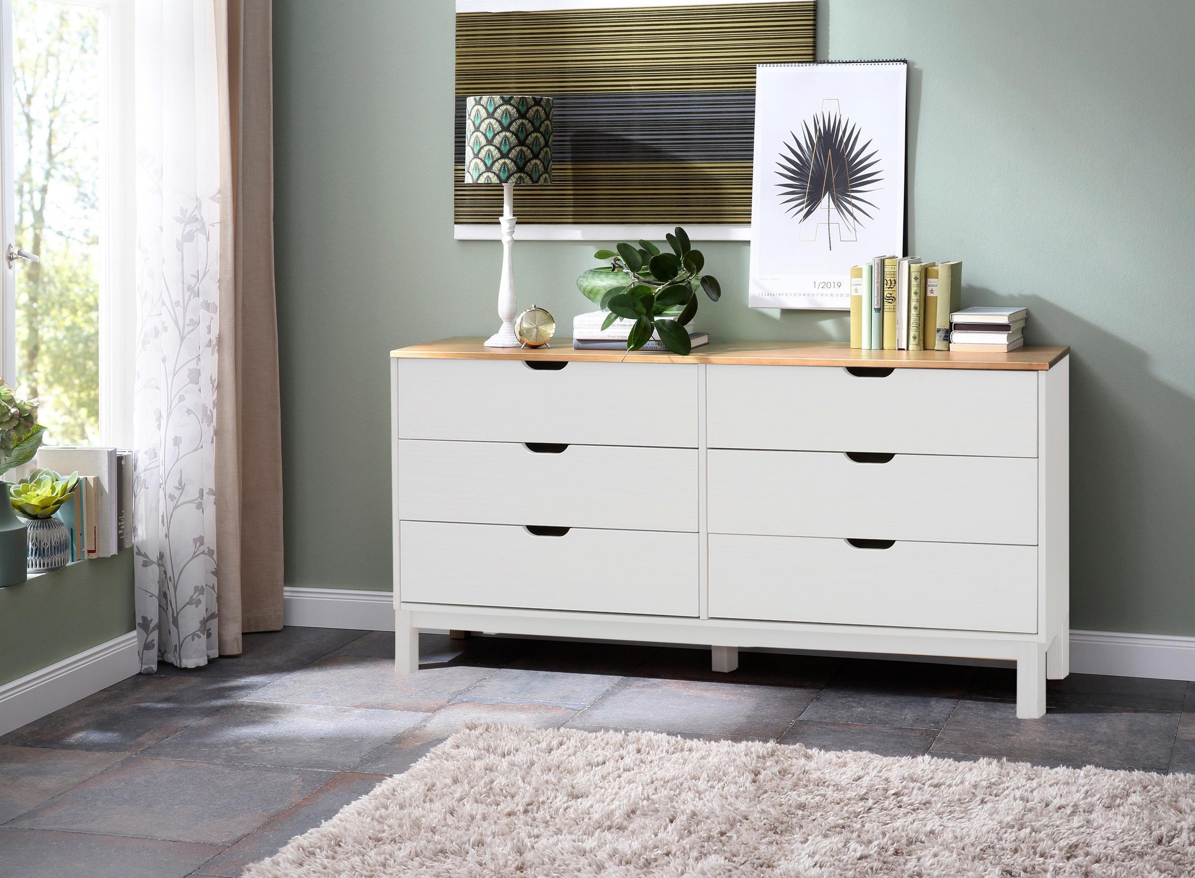 Home affaire Kommode »Post«, massives Kiefernholz, mit vielen Stauraummöglichkeiten, Breite 150 cm