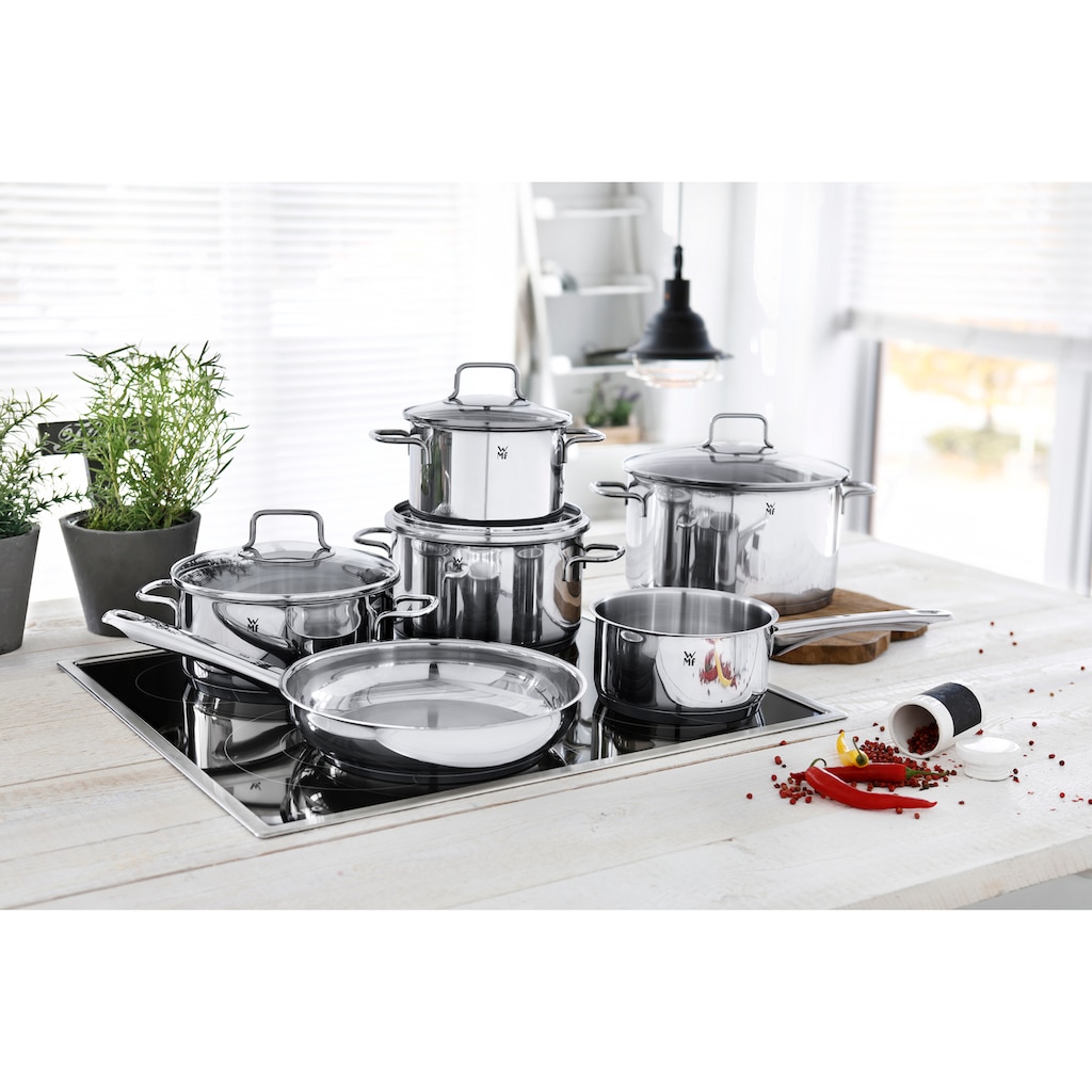 WMF Topf-Set »Astoria«, Cromargan® Edelstahl Rostfrei 18/10, (Set, 10 tlg., Bratentopf 20cm, Fleischtopf 16/20/24cm, Kasserolle 16cm, Pfanne 24cm)