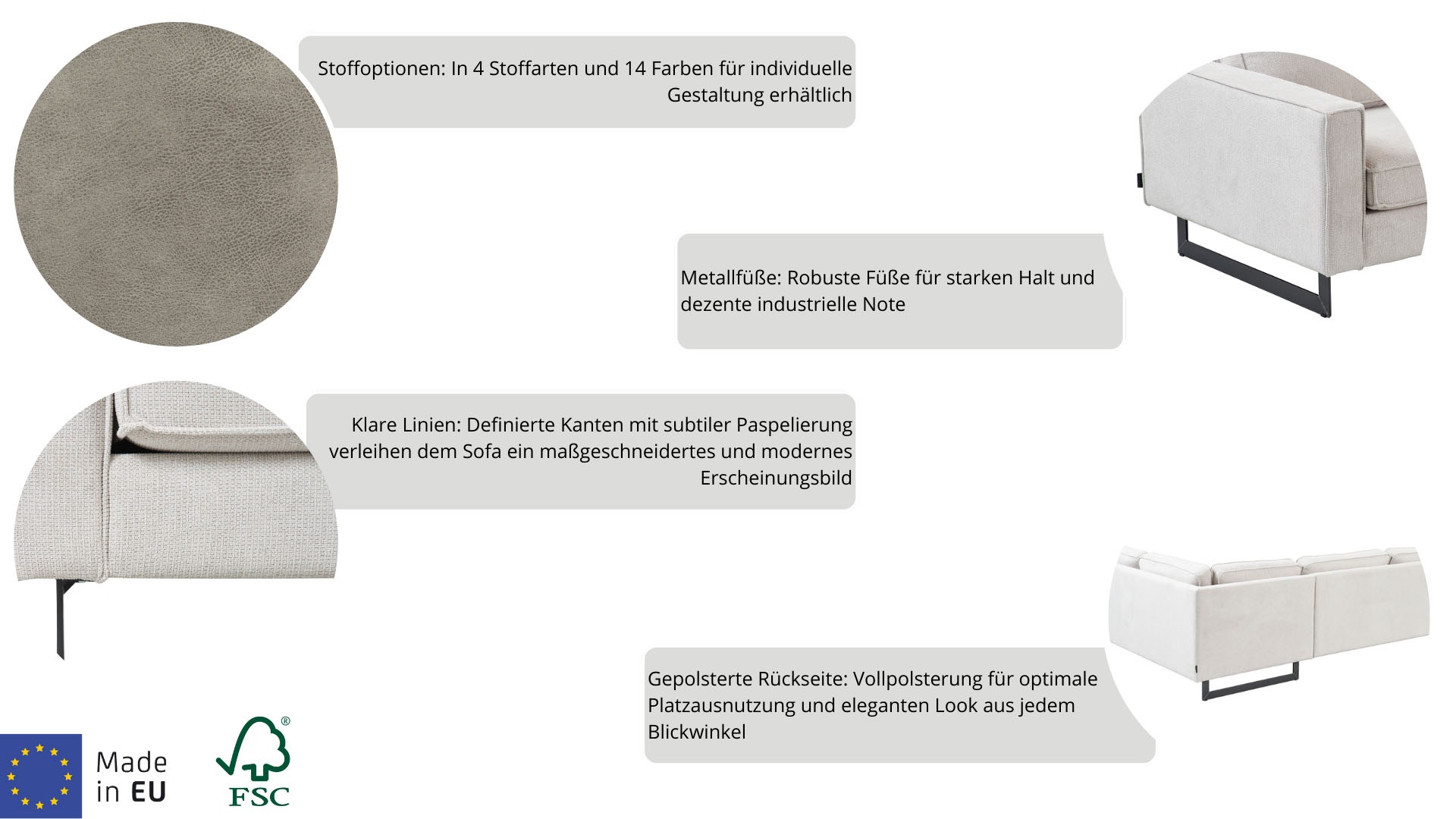 Places of Style Ecksofa »Pinto, 250/290 cm, langer Schenkel, XXL, Ottomane«, Cord, Feincord, Luxus-Microfaser Leder und Chenille