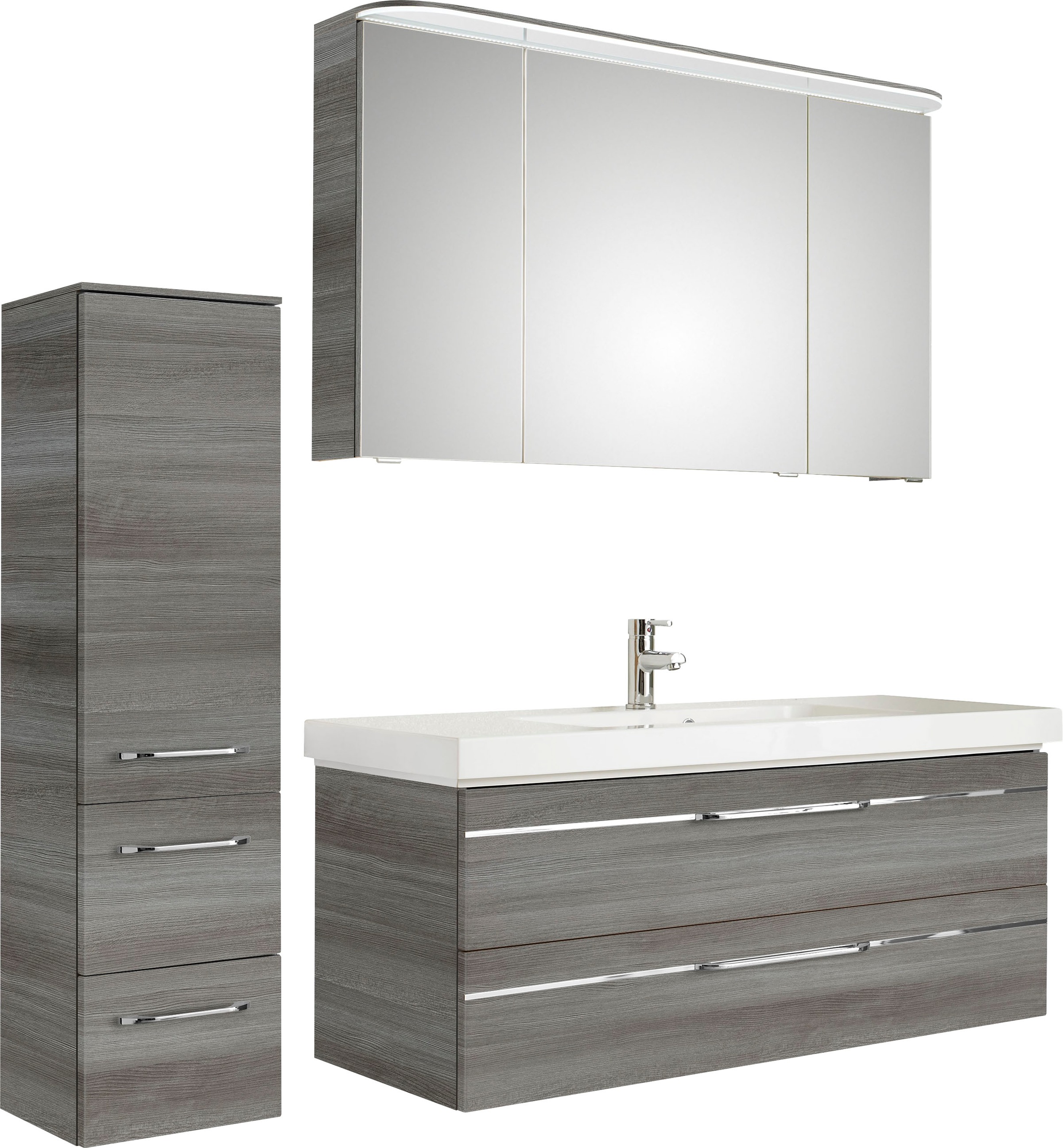 Saphir Badmöbel-Set »Balto Sprint 3-teilig, Mineralmarmor-Waschtisch mit LED-Spiegelschrank«, (4 St.), Badezimmer Set mit Midischrank inkl Türdämpfer, 4 Türen, 4 Schubladen