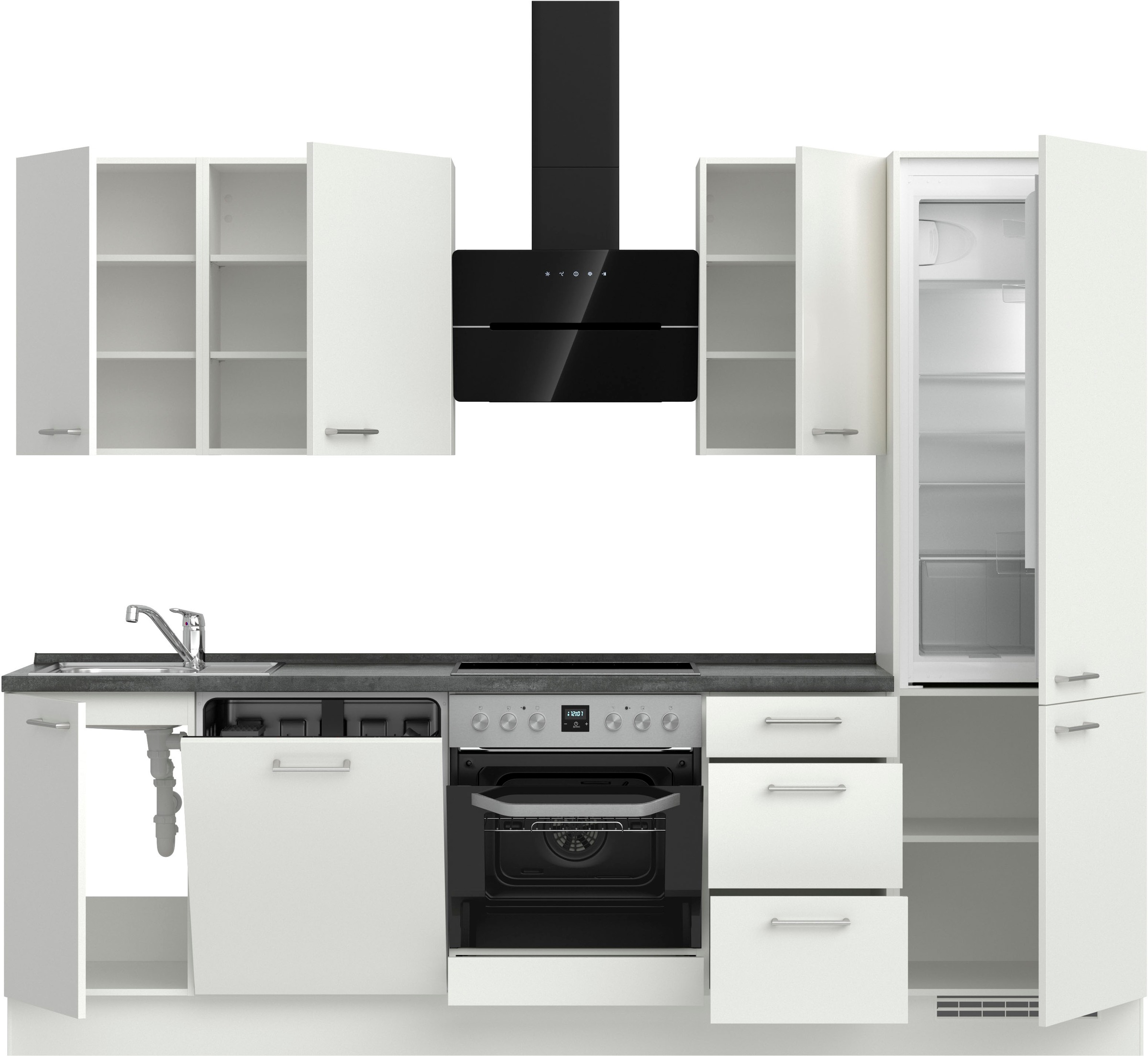 nobilia® Küchenzeile »"Laser II", Ausrichtung wählbar, Breite 270 cm«, vormontiert, wahlw. mit unterschiedlichen E-Geräten-Sets