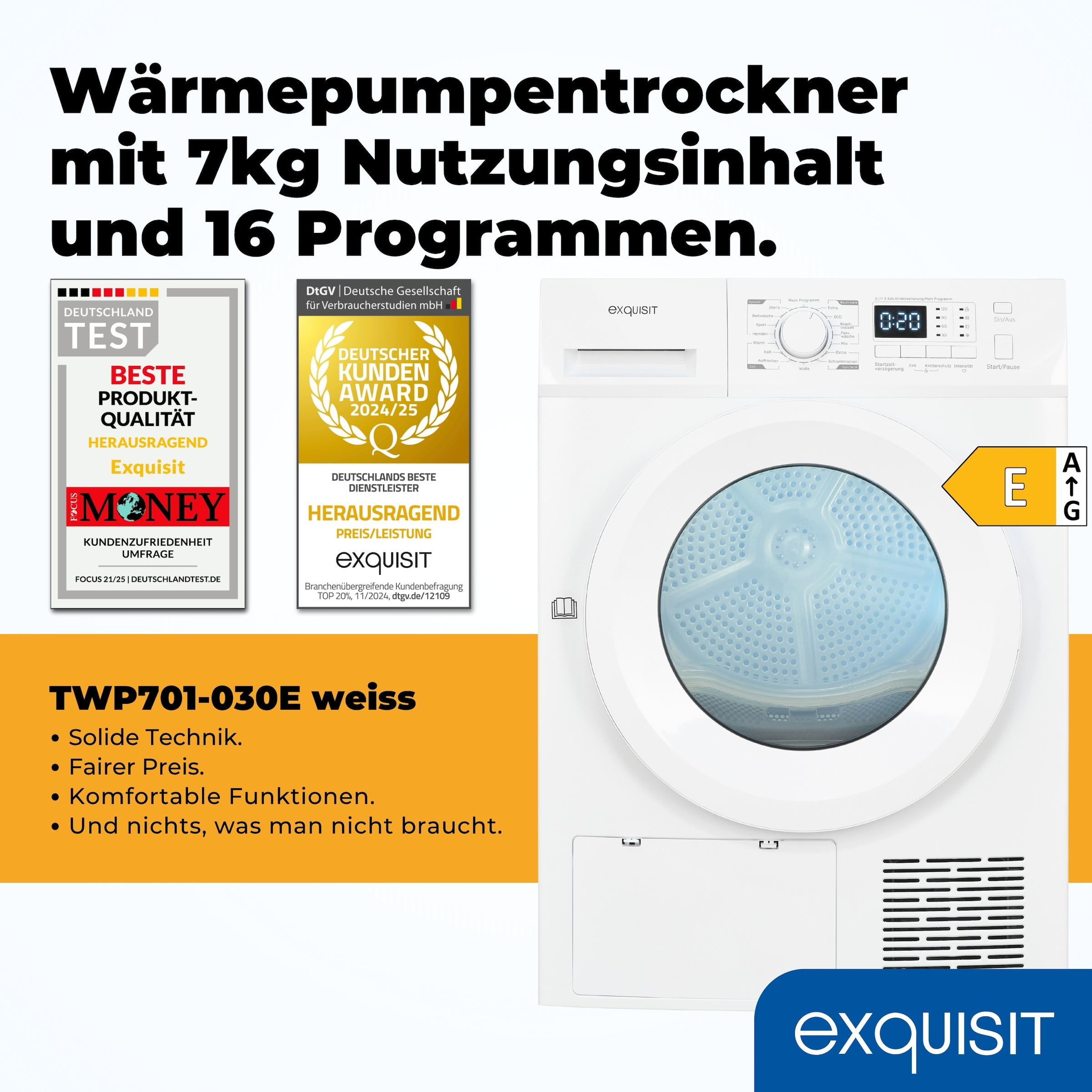 exquisit Wärmepumpentrockner »TWP701-030E weiss«