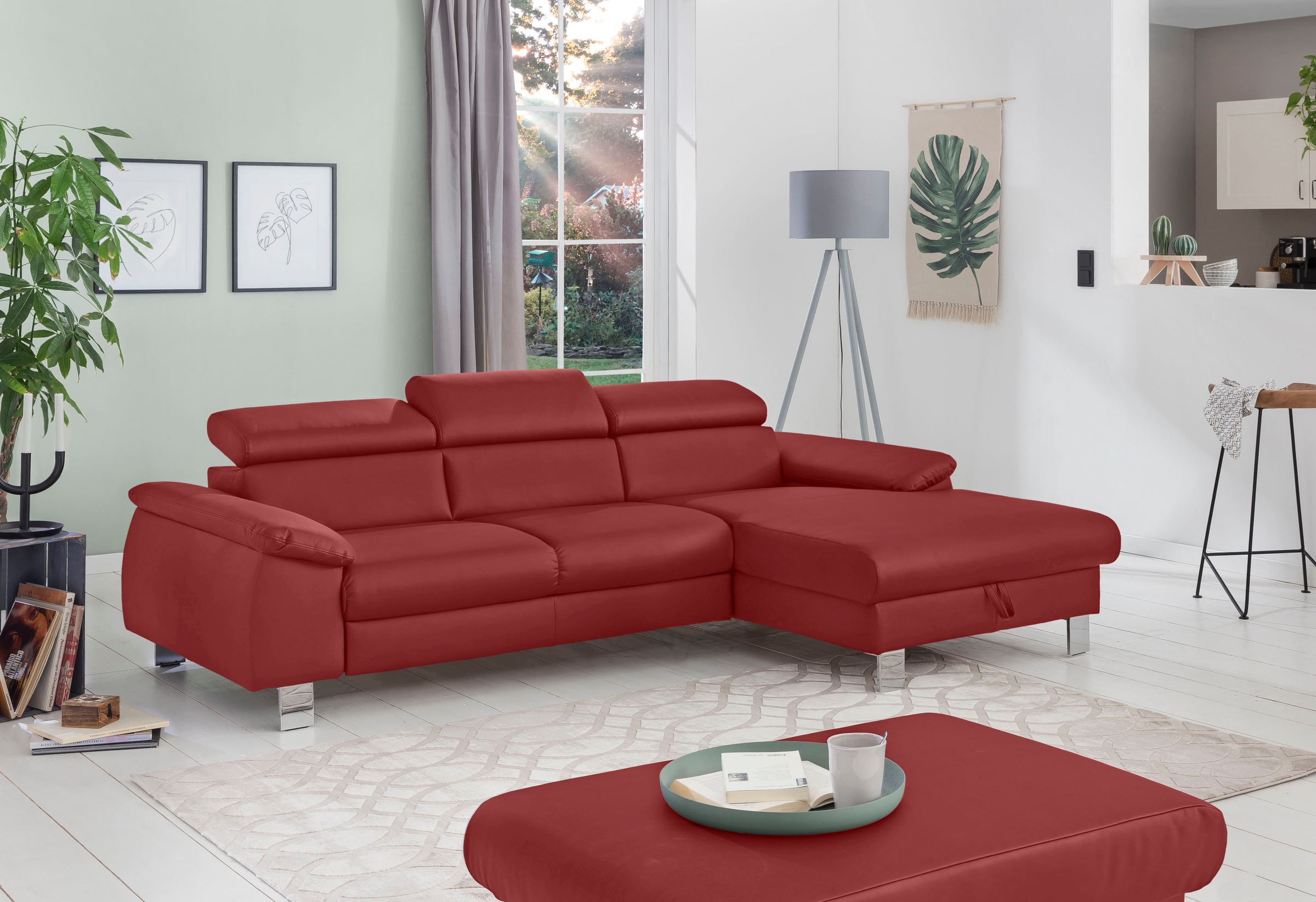 COTTA Ecksofa »Komaris L-Form,B:244cm, inkl. Kopfteilverstellung, Wellenunterfederung« optional mit Schlaffunktion und Bettkasten, plus opt.  LED Beleuchtung