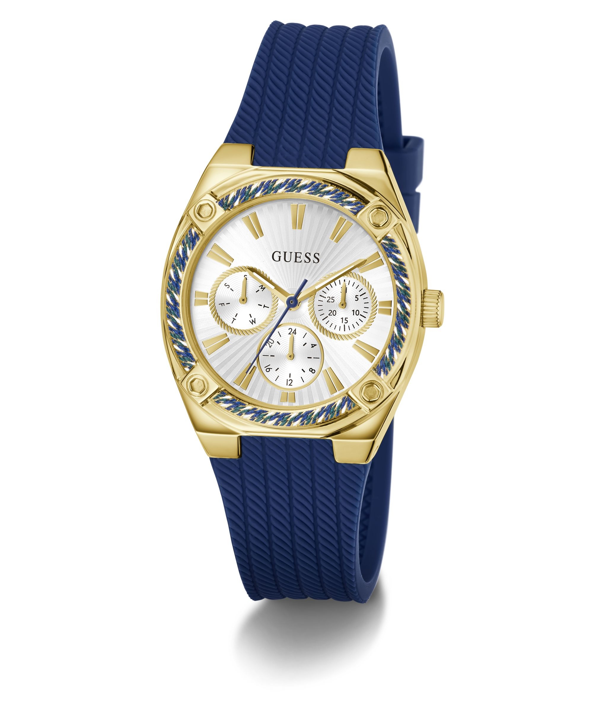 Guess Multifunktionsuhr »SAYLOR« Quarzuhr, Armbanduhr, Damenuhr, Silikonarmband, analog, Wochentag, Tag