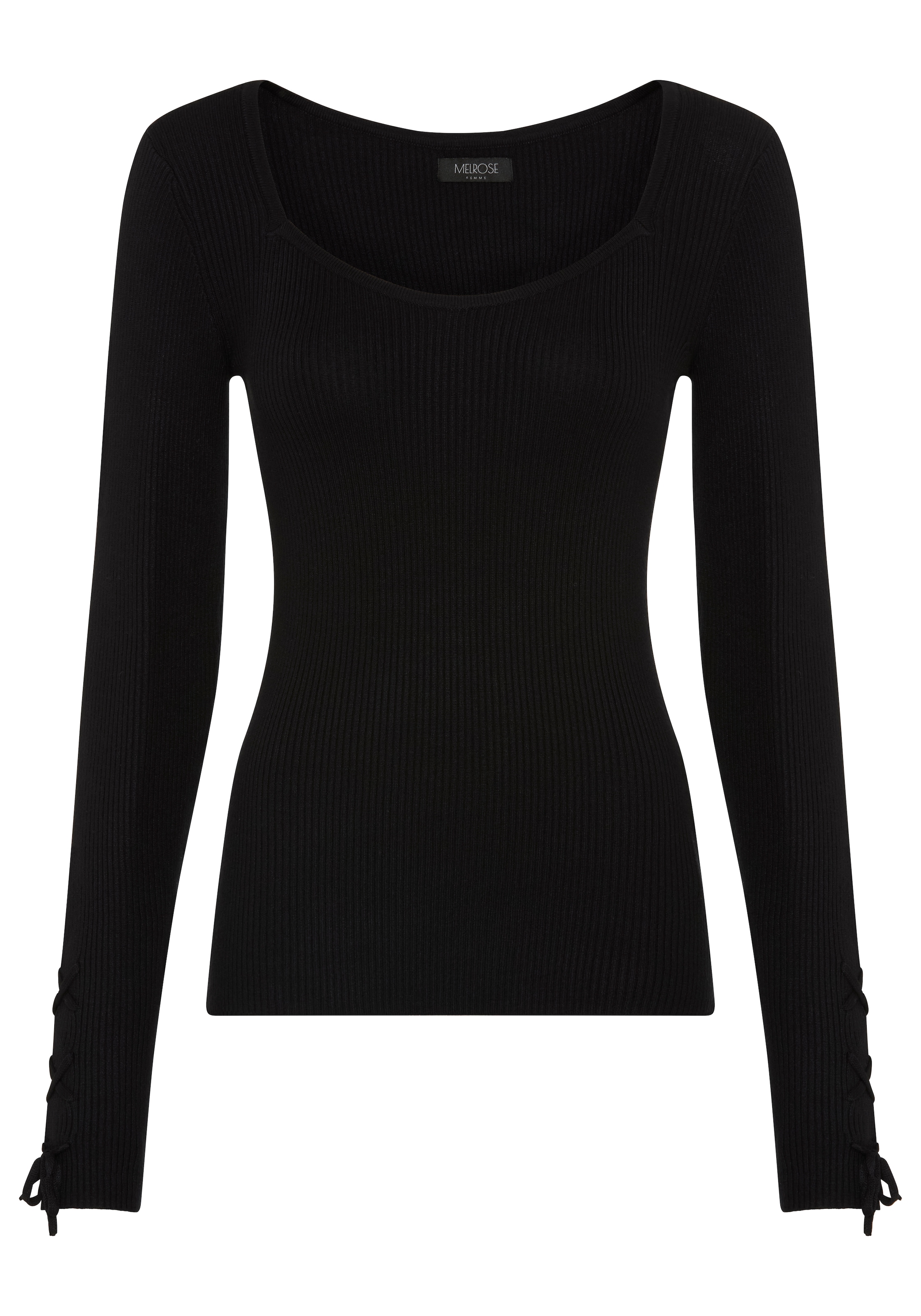 Melrose Strickpullover feminine Passform aus Rippe mit Schnürung