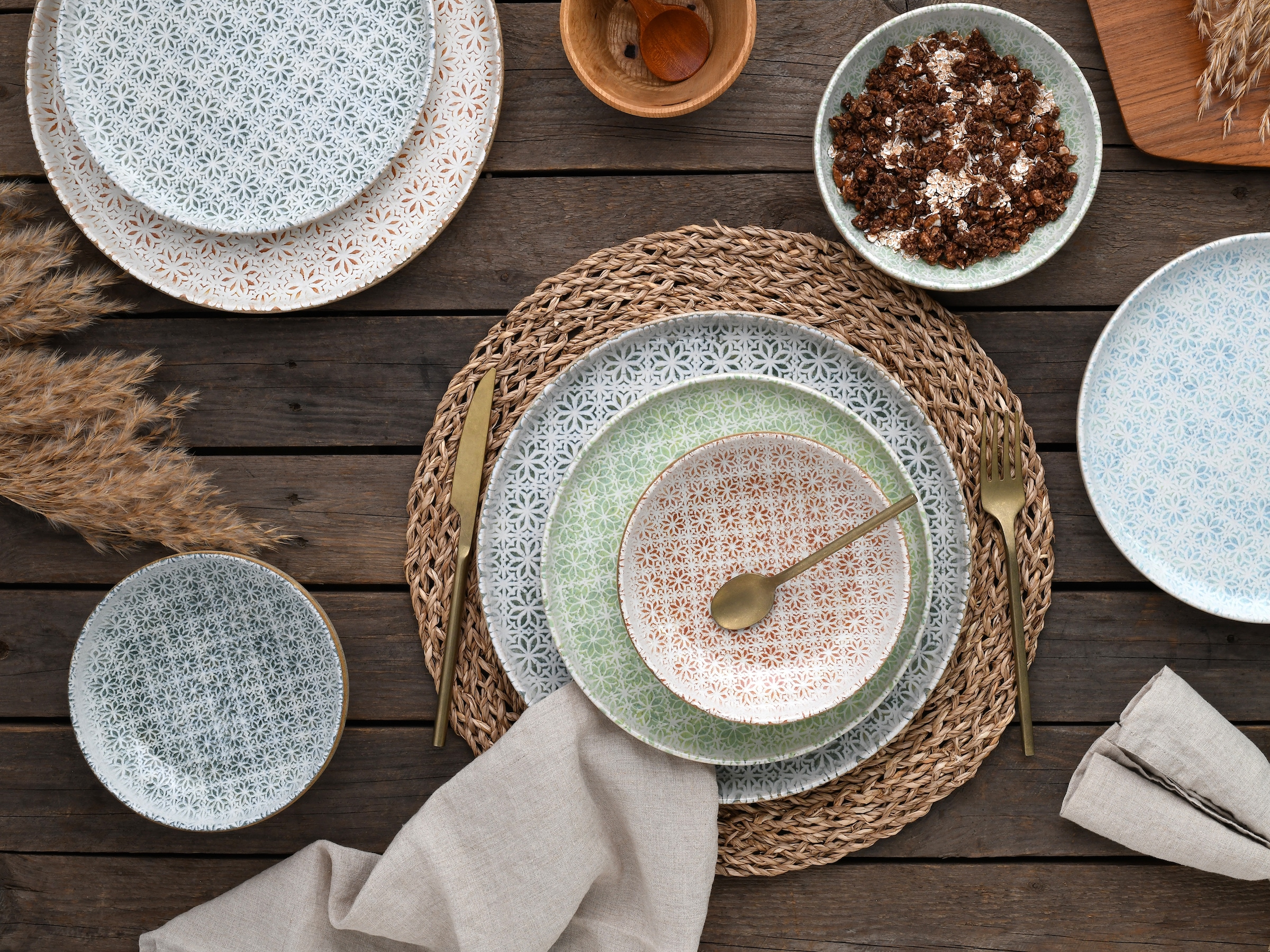 CreaTable Teller-Set »Uno Emiliana, Teller Set 12-tlg« Shabby Look, Vintage Style