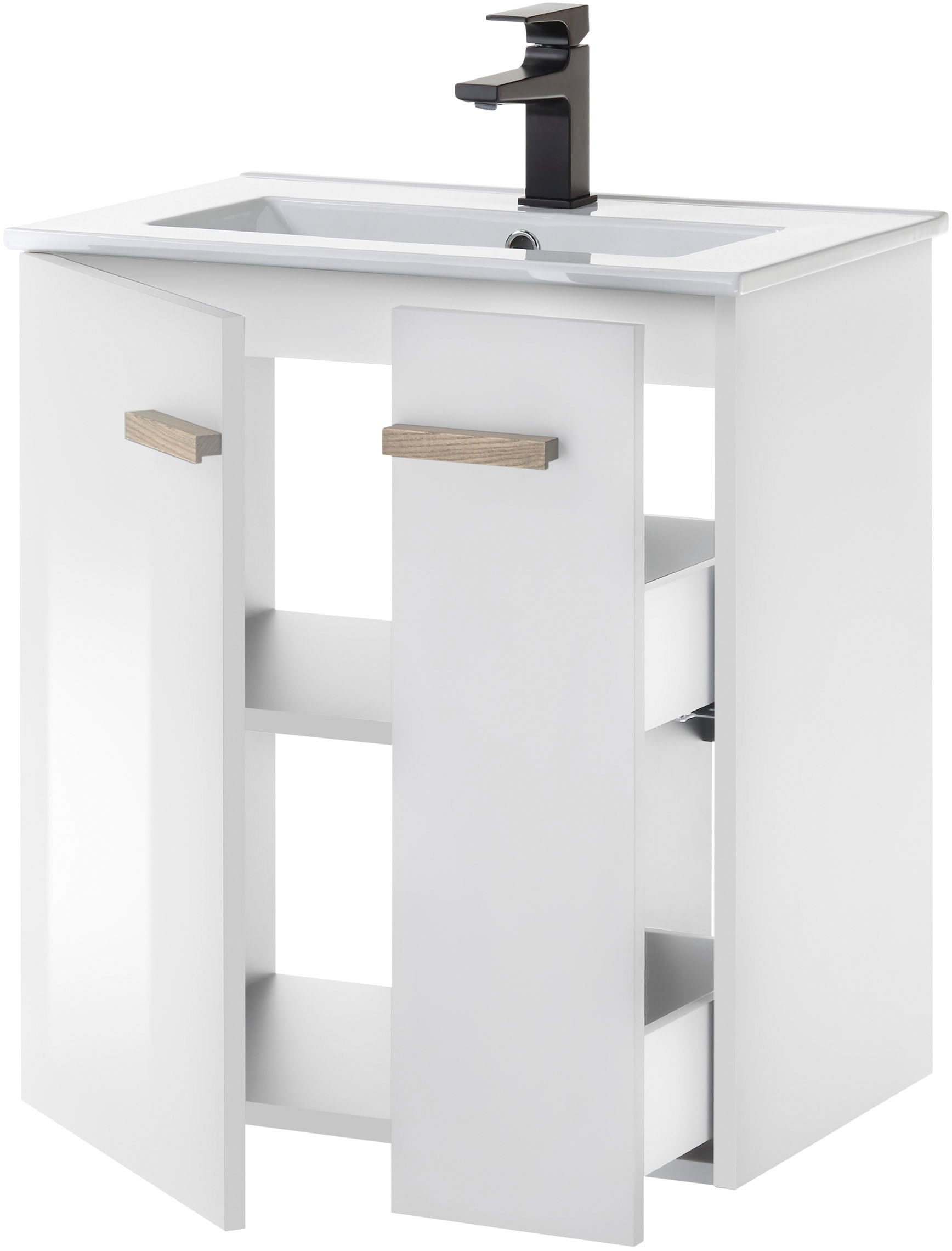 Places of Style Badmöbel-Set »SOLiD, Badmöbel-Set, Bad im modernen Design, 3-teiliges Badezimmer«, (3 St.), Waschtisch mit Waschbecken, Midischrank, Breite 130 cm