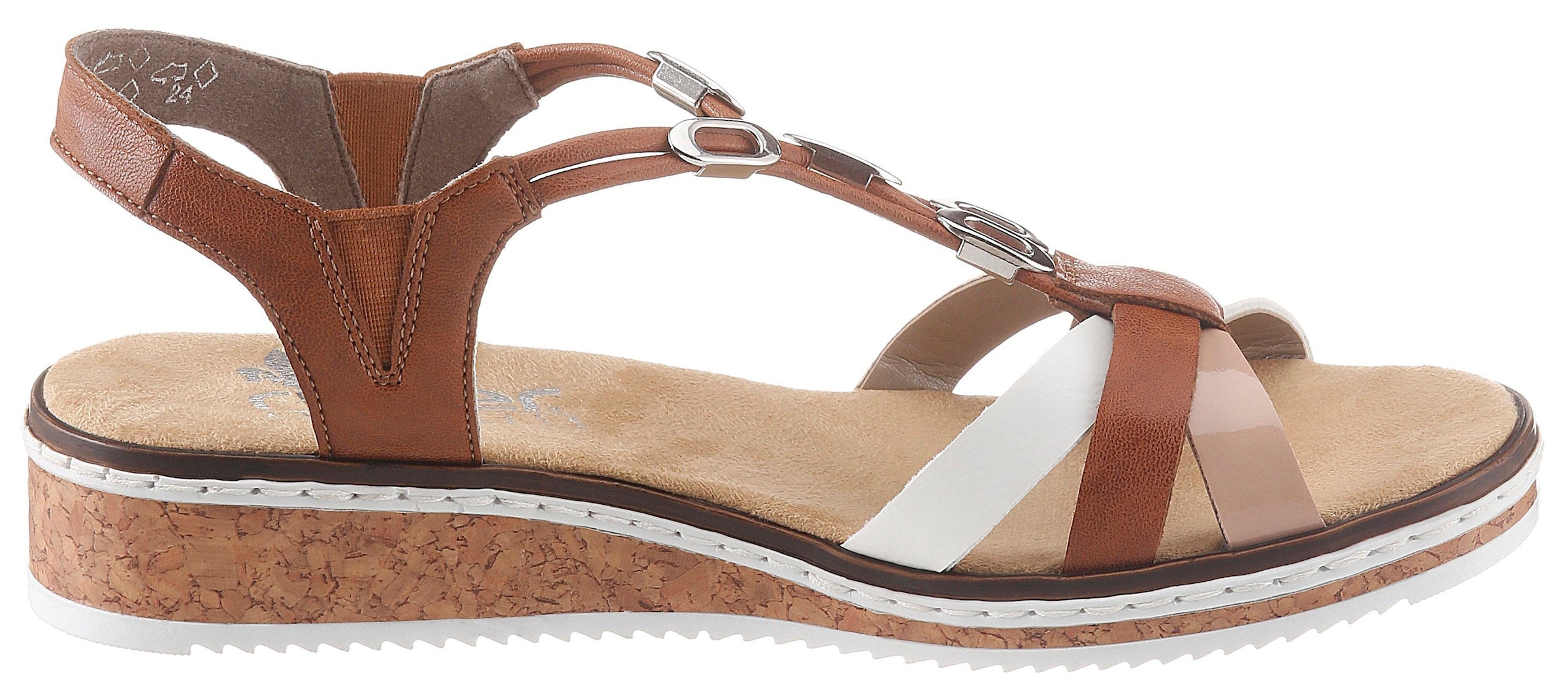 Rieker Riemchensandale  , Sommerschuh, Sandalette, Keilabsatz, mit Accessoires verziert