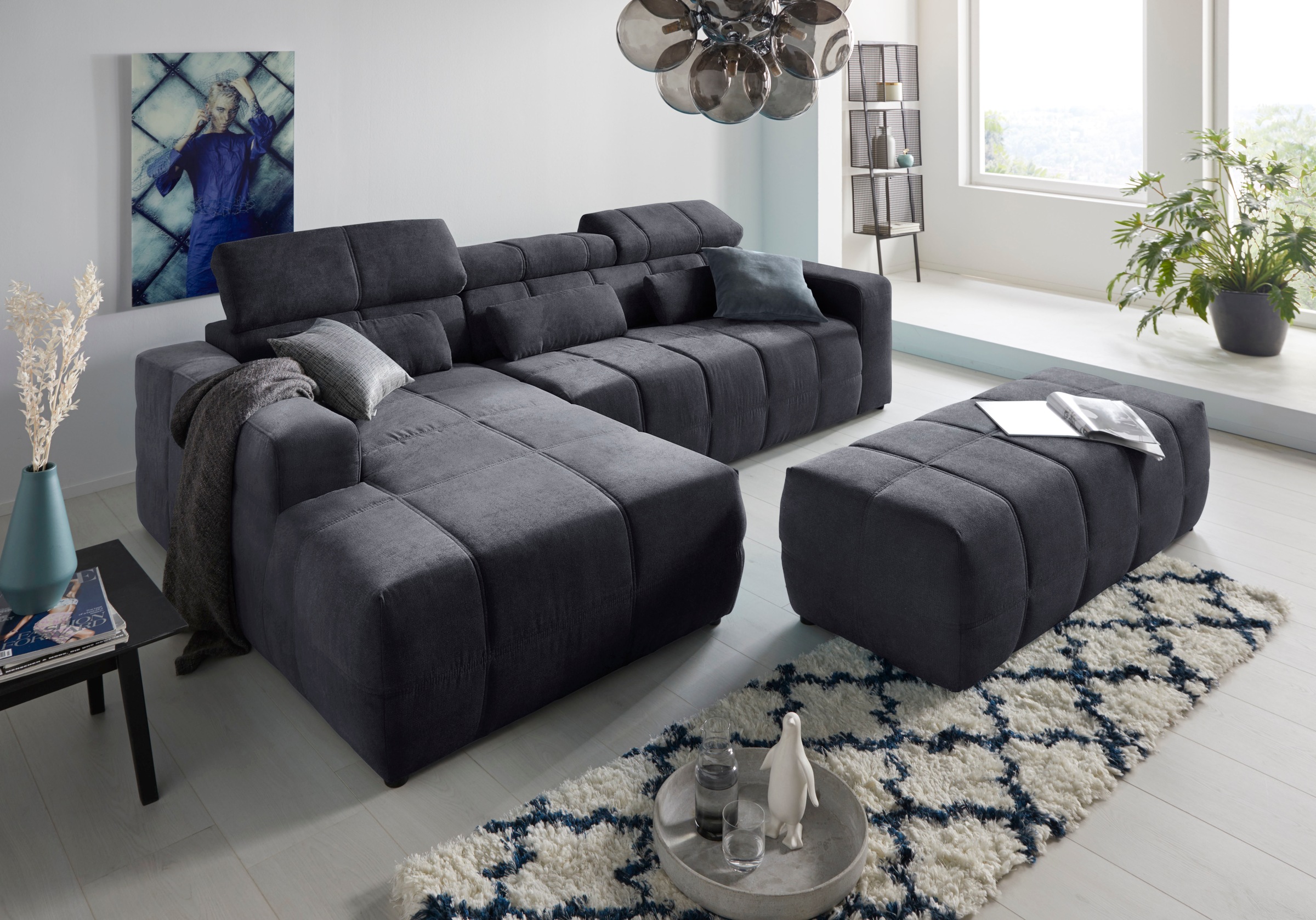 DOMO collection Ecksofa »Brandon große Ausführung B/T/H: 289/177/80 cm, auch in Leder und Cord«, mit Kopfteilverstellung, wahlweise Sitztiefenverstellung, L-Form