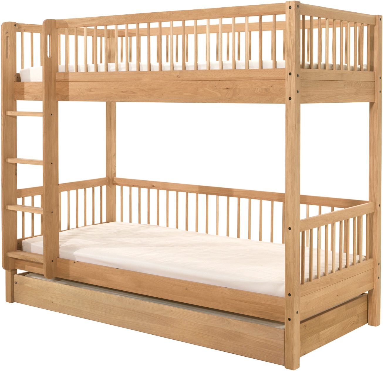 Home affaire Etagenbett »Forrest, Eiche massiv, Made in Europe, langlebige Qualität«, (H/B/T ca. 176/90/200cm), Schublade + unterer Rausfallschutz optional, stabil, 2 Lattenroste