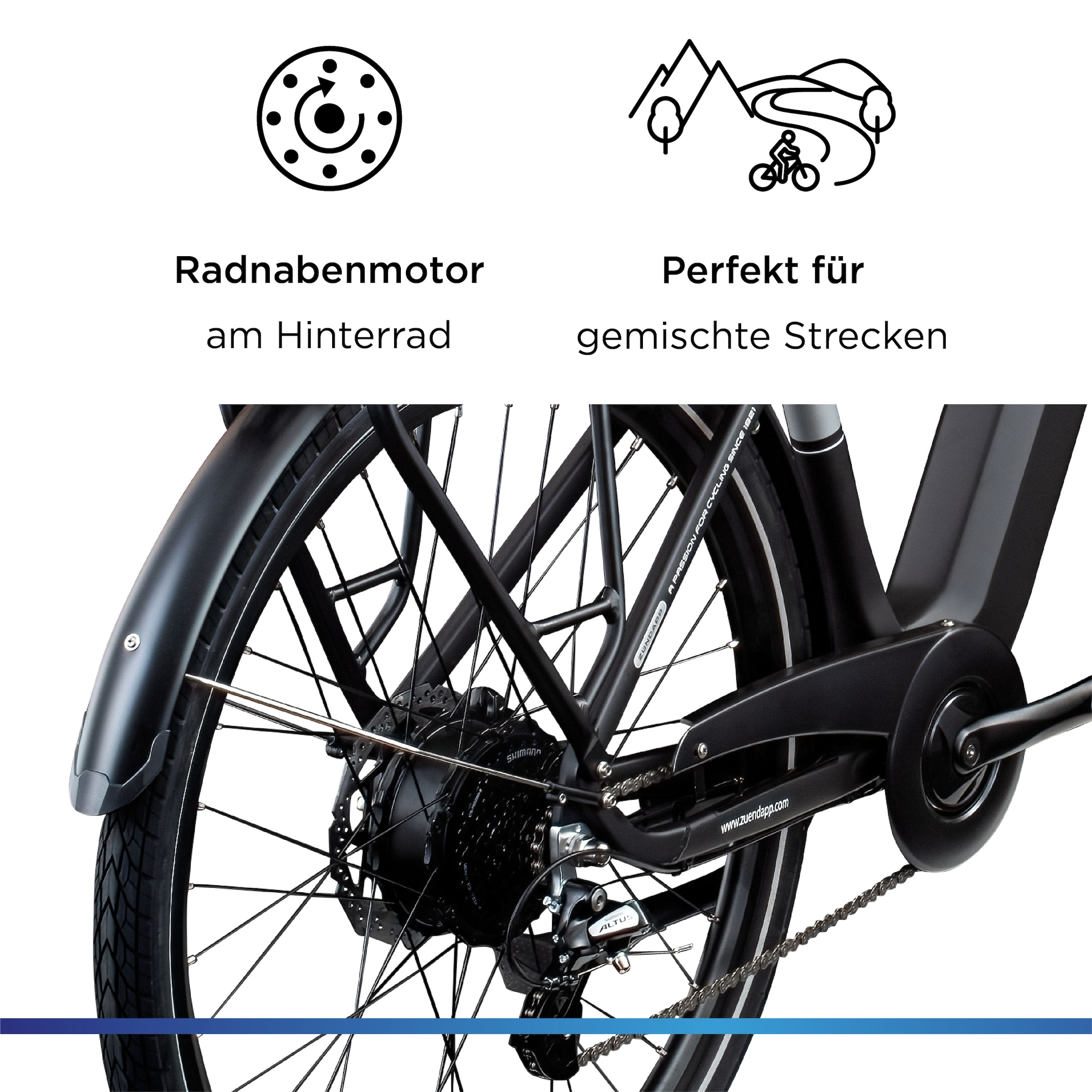 Zündapp »Z810« 24 Gang Shimano Altus RD-M310 Schaltwerk Kettenschaltung Heckmotor 250 W Pedelec, Elektrofahrrad für Herren