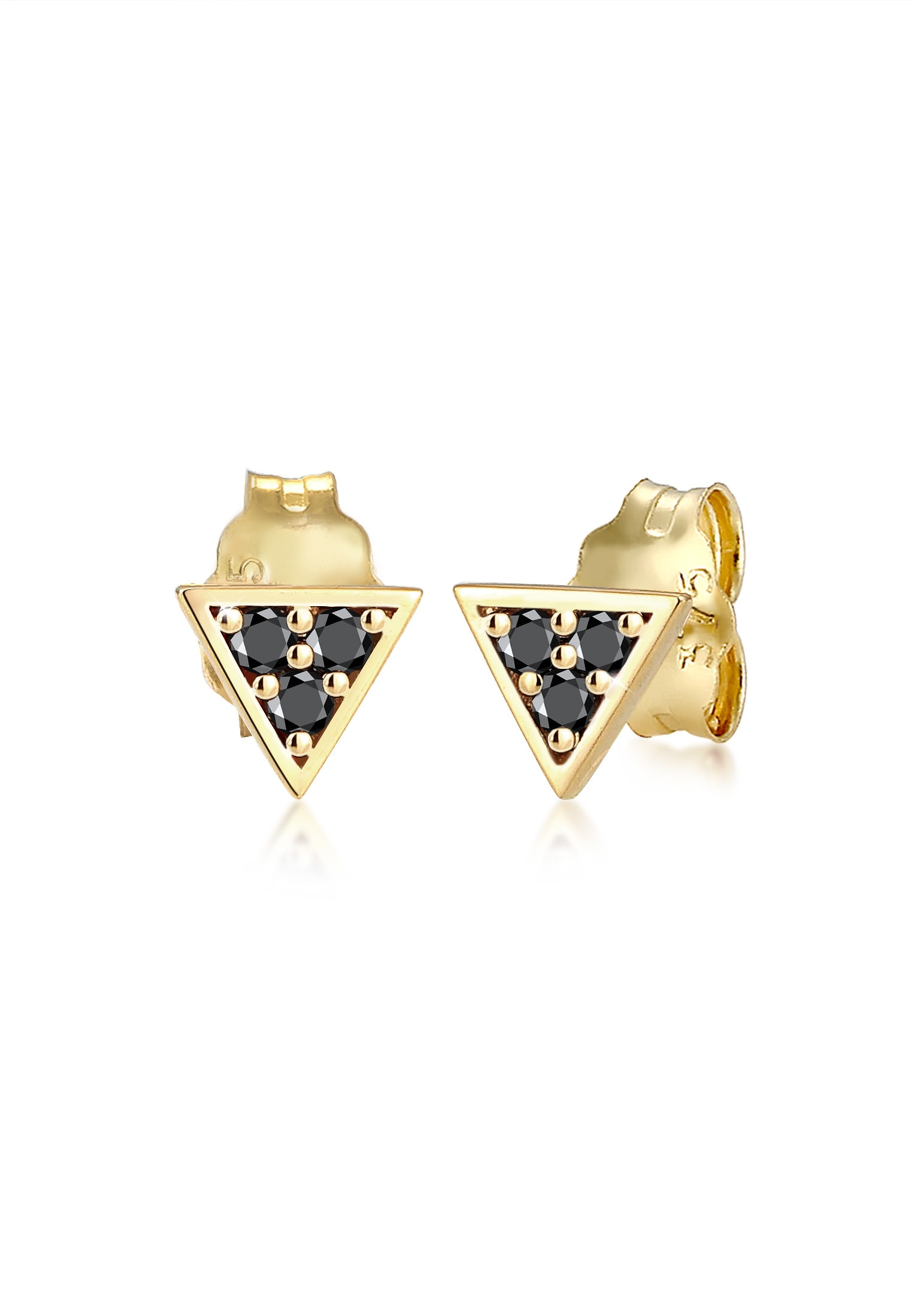 Elli DIAMONDS Paar Ohrstecker »Ohrstecker Dreieck Diamant Schwarz (0.09 ct) 375 Gelbgold«