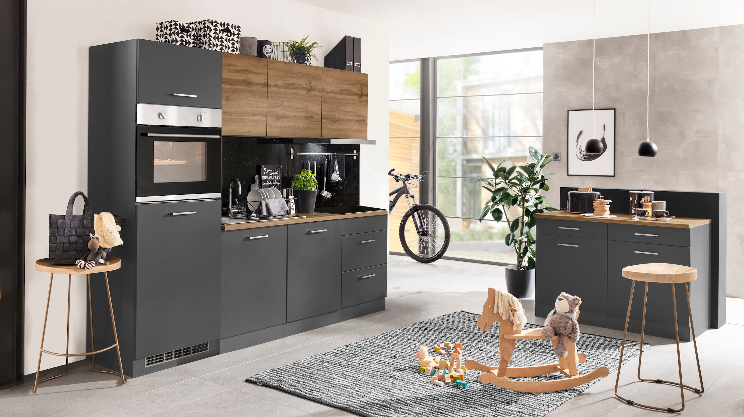 KOCHSTATION Küchenzeile »KS-Kehl«, mit E-Geräten, Breite 240 cm, inkl. Kühlschrank
