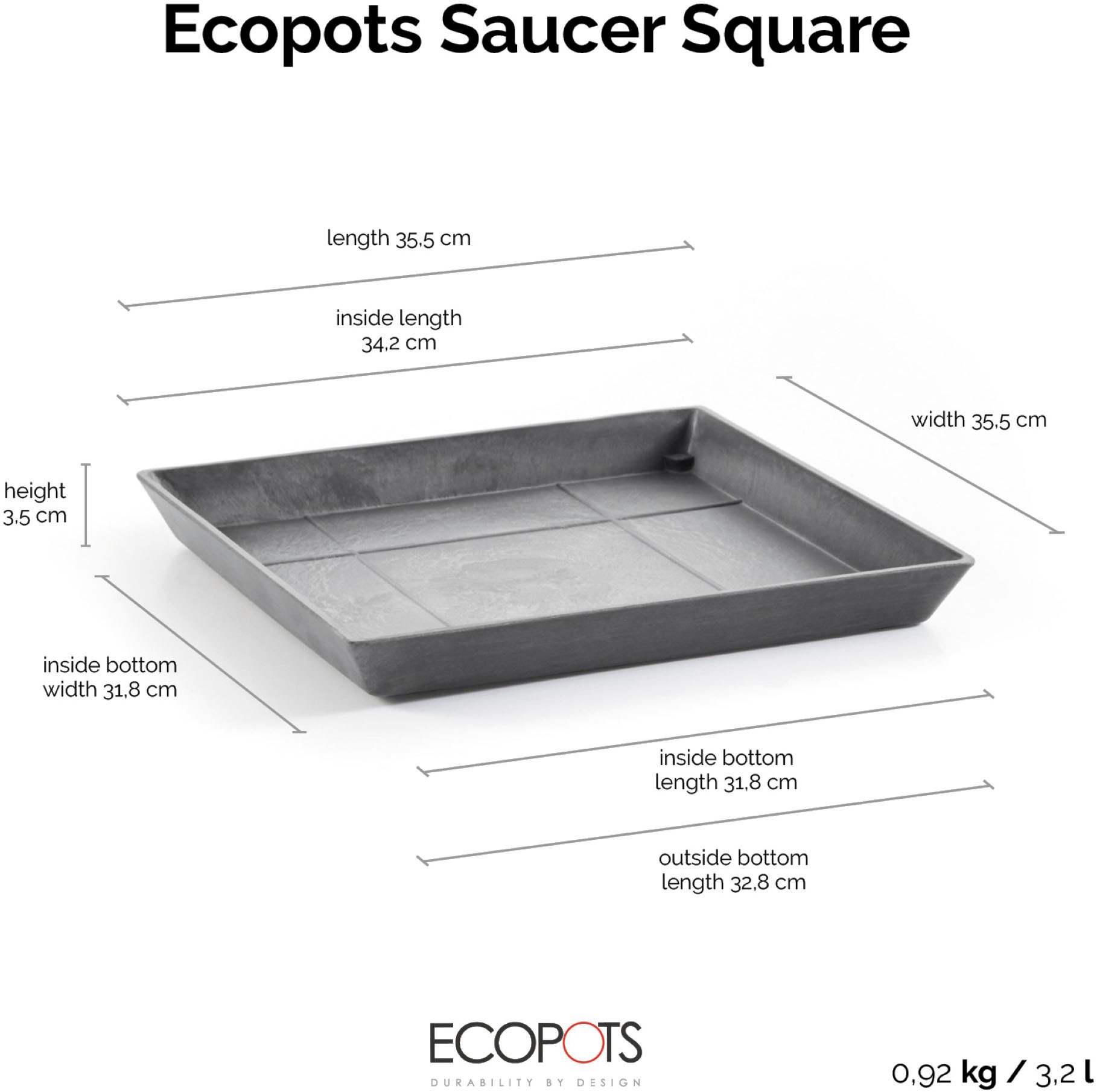 ECOPOTS Blumentopfuntersetzer »SQUARE SAUCER Grey« BxTxH: 35,5x35,5x3,5 cm