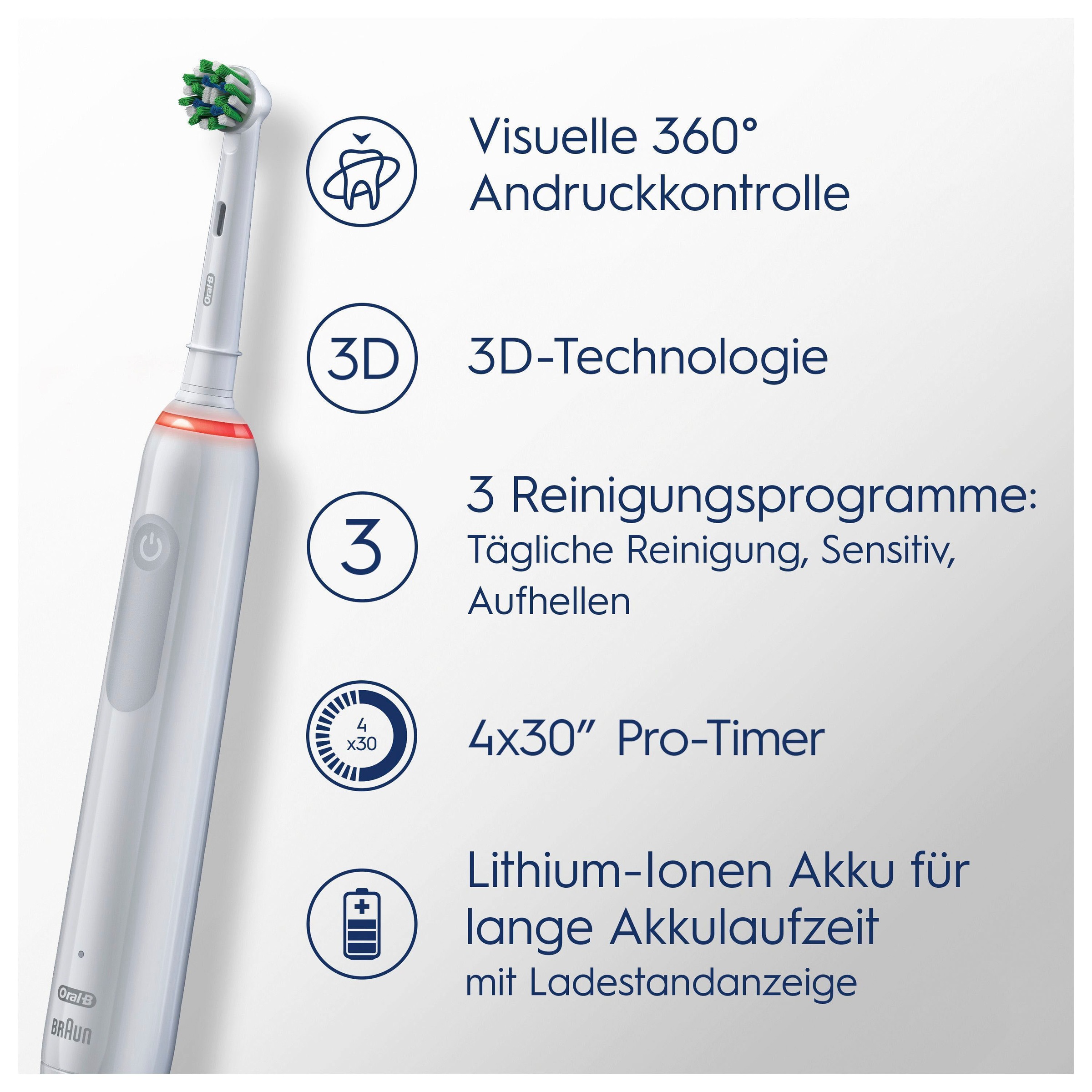 Oral-B Elektrische Zahnbürste »3 3000«, 2 St. Aufsteckbürsten, 3 Putzmodi
