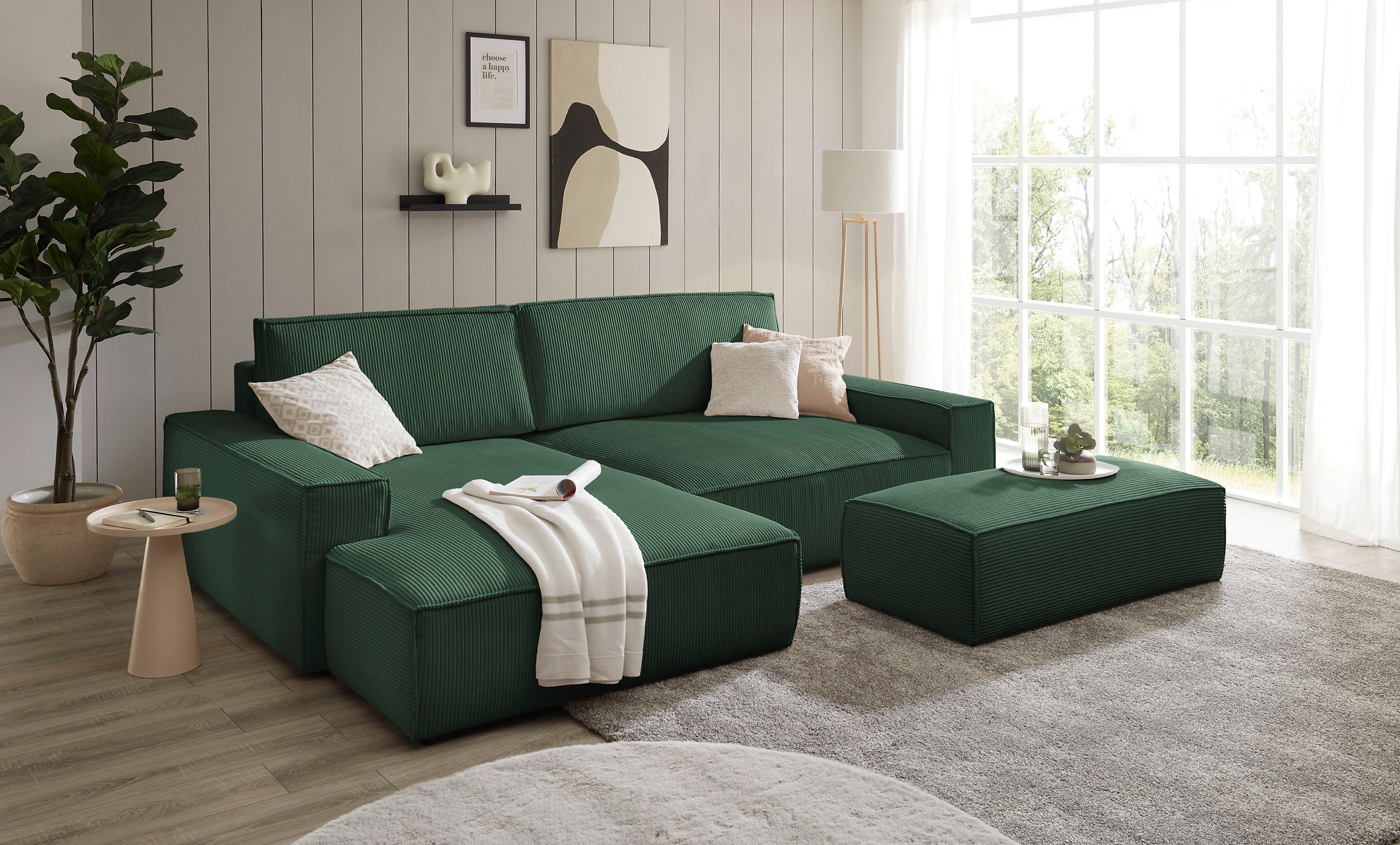 Home affaire Polsterecke »NEU: SHERWOOD XXL tief, L-Form mit Schlaffunktion, Big-Sofa mit Hocker«, (Set, 2 St.), stellbar zum Schlafsofa (Krokodilverbinder), Cord, Leinenoptik