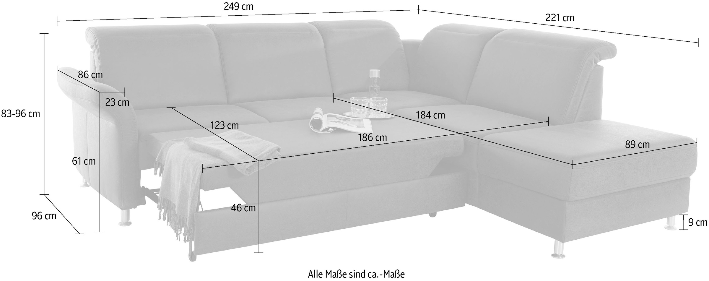 sit&more Ecksofa »Darwin L-Form«, inklusive Federkern, wahlweise mit Kopfteilverstellung, Bettfunktion