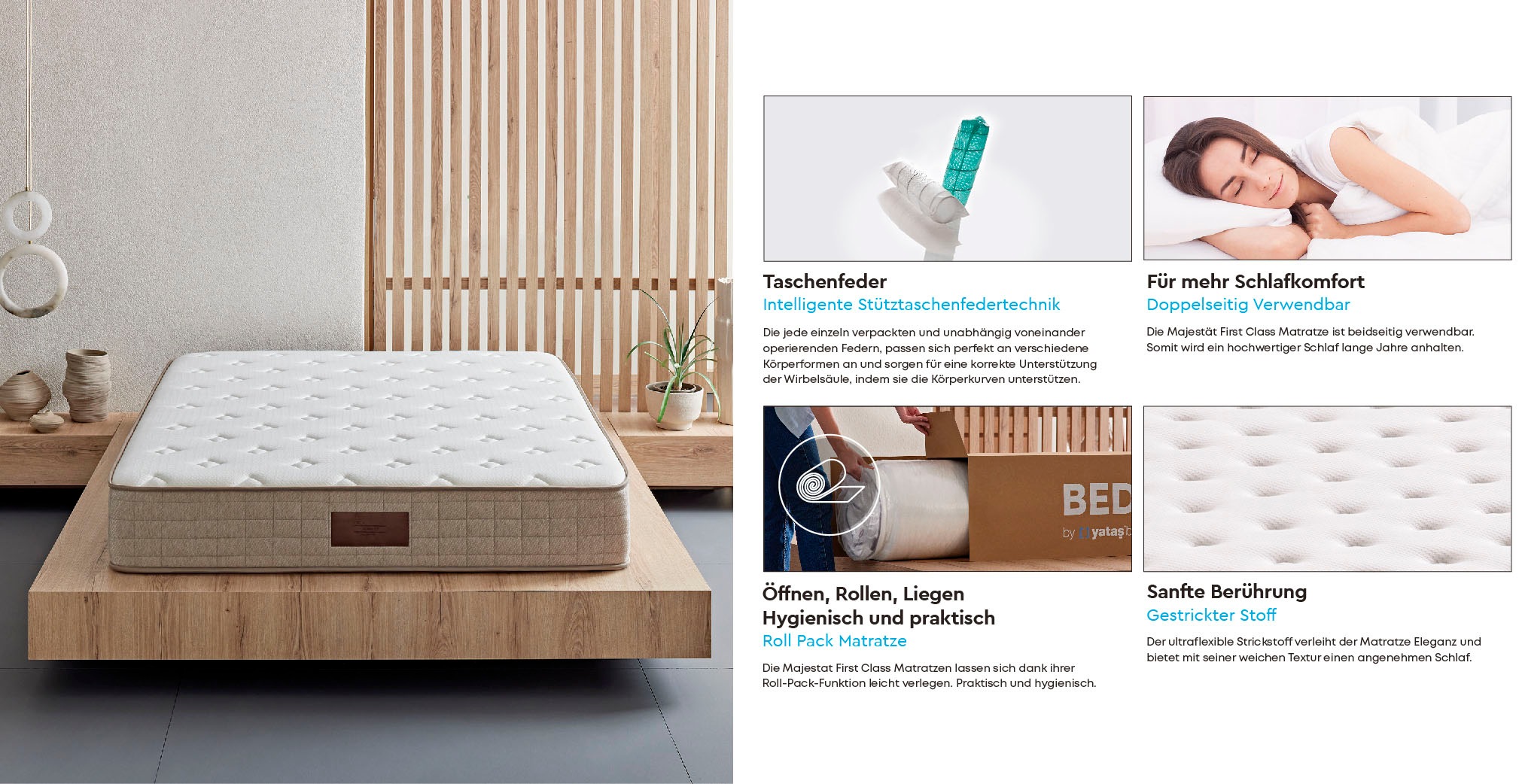 Yatas Bedding Taschenfederkernmatratze »Majestät First Class, Matratze 90x200, 140x200 cm & weitere Größen«, 30 cm hoch, Raumgewicht: 28 kg/m³, 406 Federn, (1 St., 1-tlg.), H2, wendbar, ergonomisch, atmungsaktiv