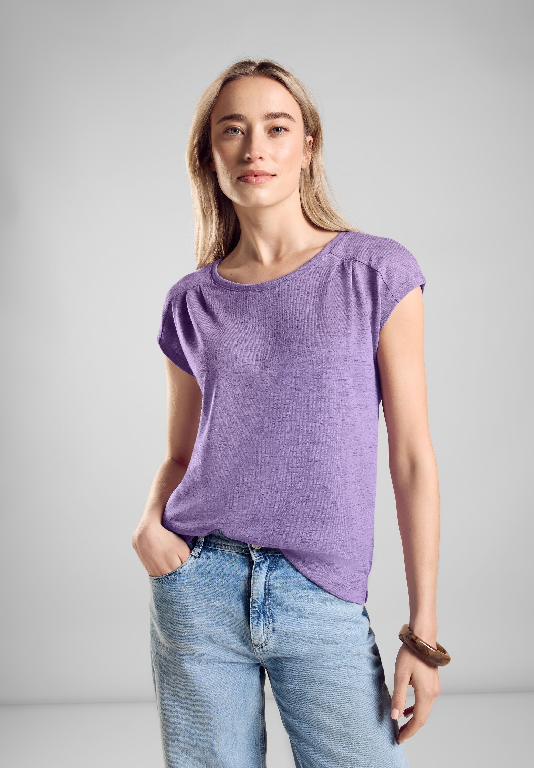 STREET ONE Shirttop, mit Leinen Melange Optik