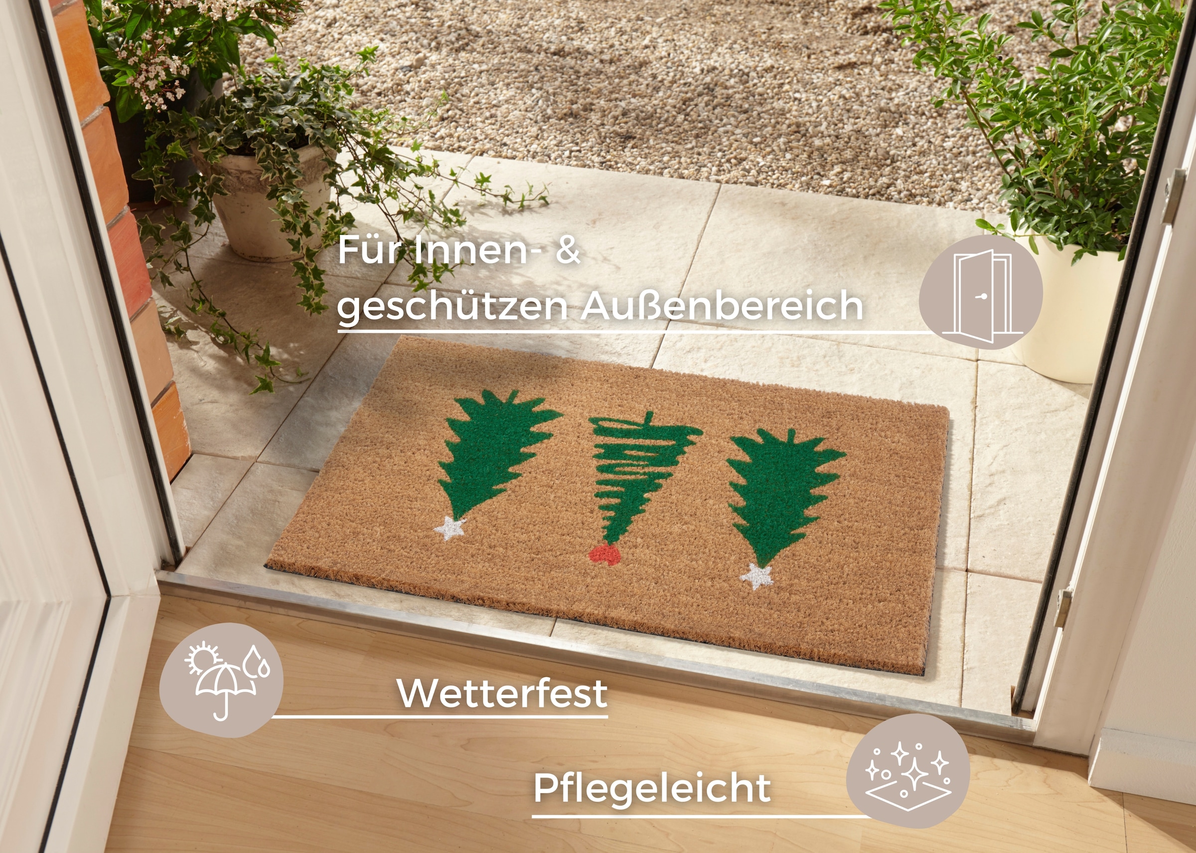 HANSE Home Fußmatte »Mix Mats Kokos Decorated Pine Trees, Türmatte«, rechteckig, 15 mm Höhe, Weihnachten, Schmutzfangmatte, Outdoor, Rutschfest, Innen, Kokosmatte