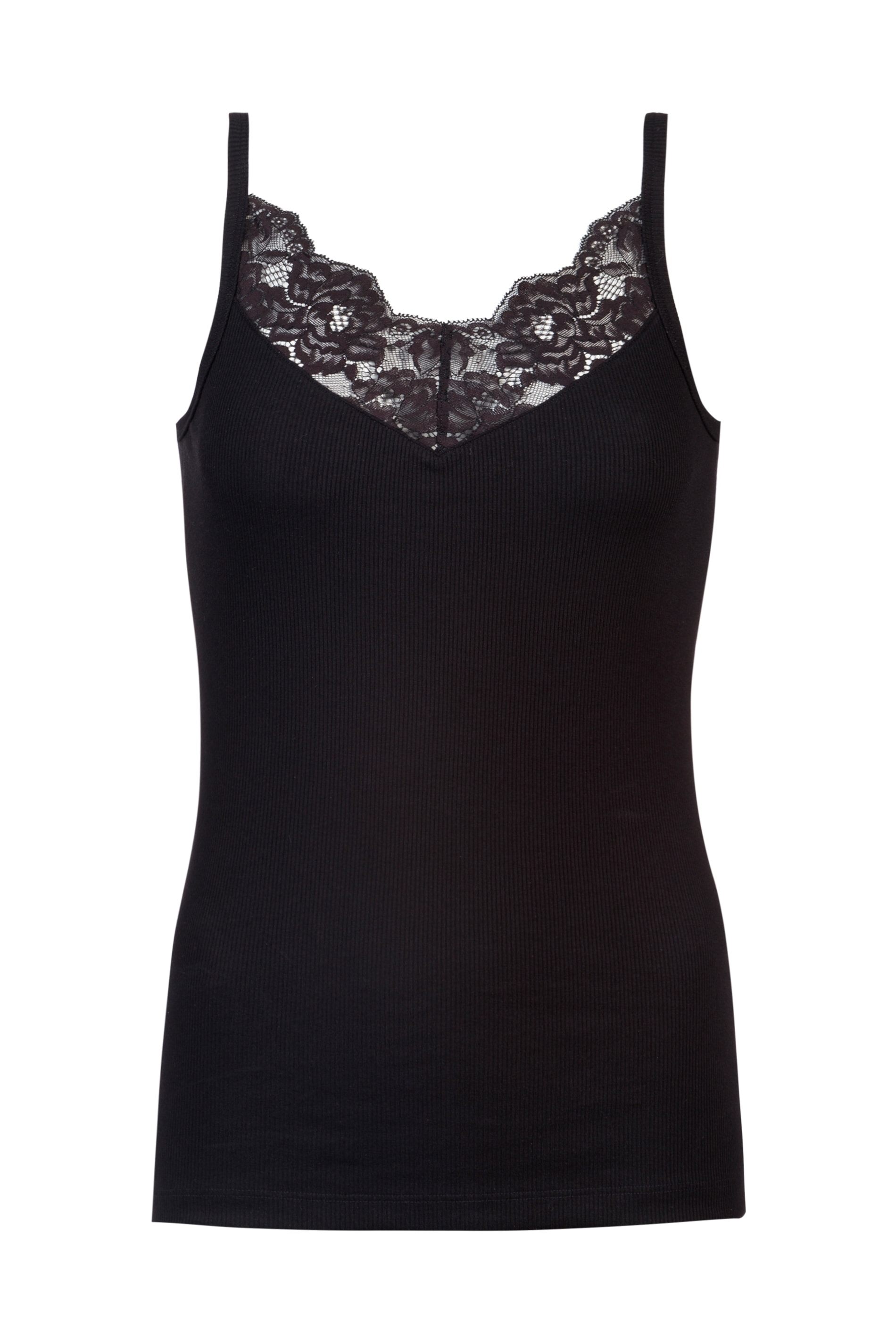 Mey Spaghettitop »ORGANIC COTTON«, tiefer V-Ausschnitt, Baumwollmischung, Feinripp, Spitze