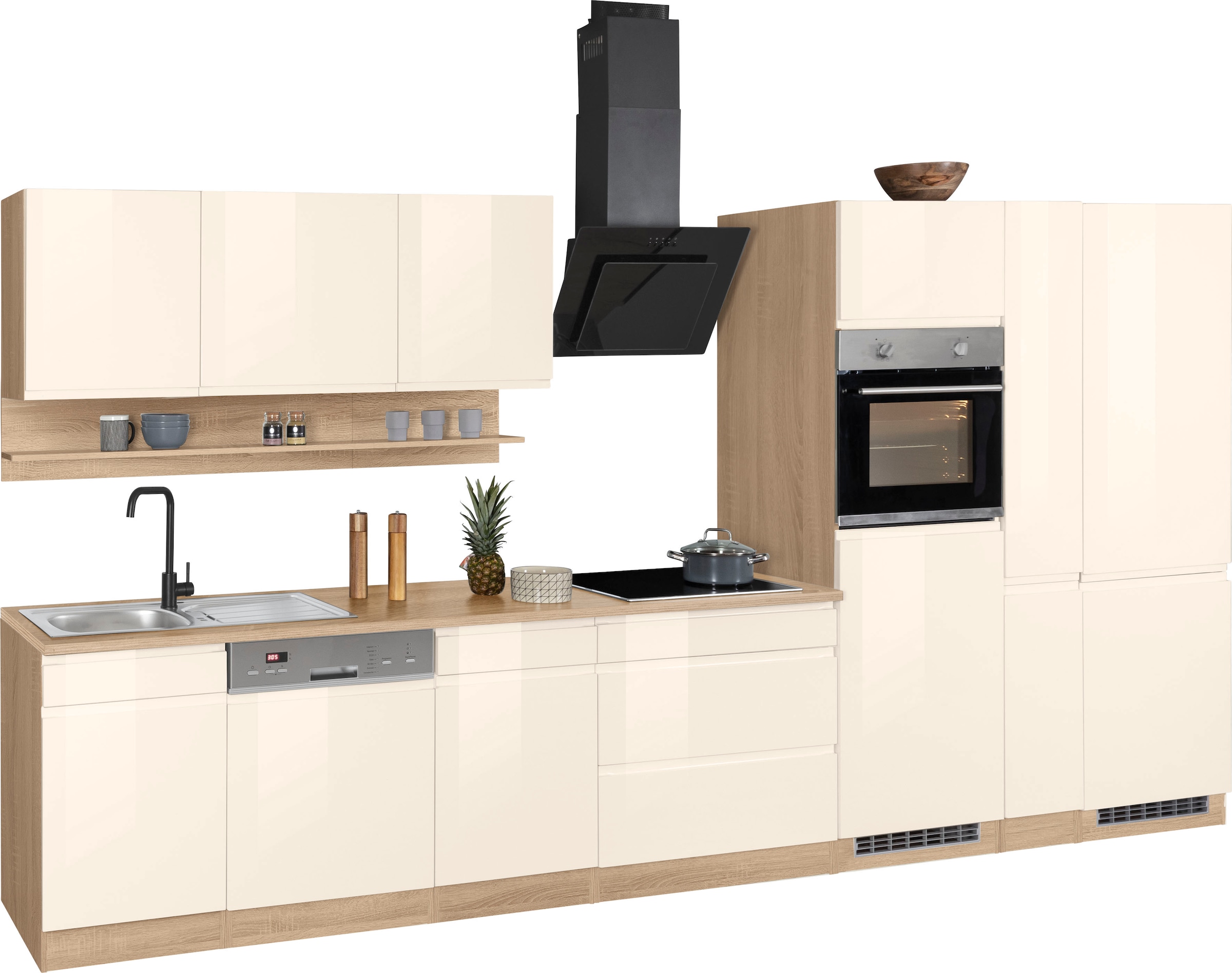HELD MÖBEL Küchenzeile »Virginia«, Breite 390 cm, mit Glaskeramik-oder Induktionskochfeld