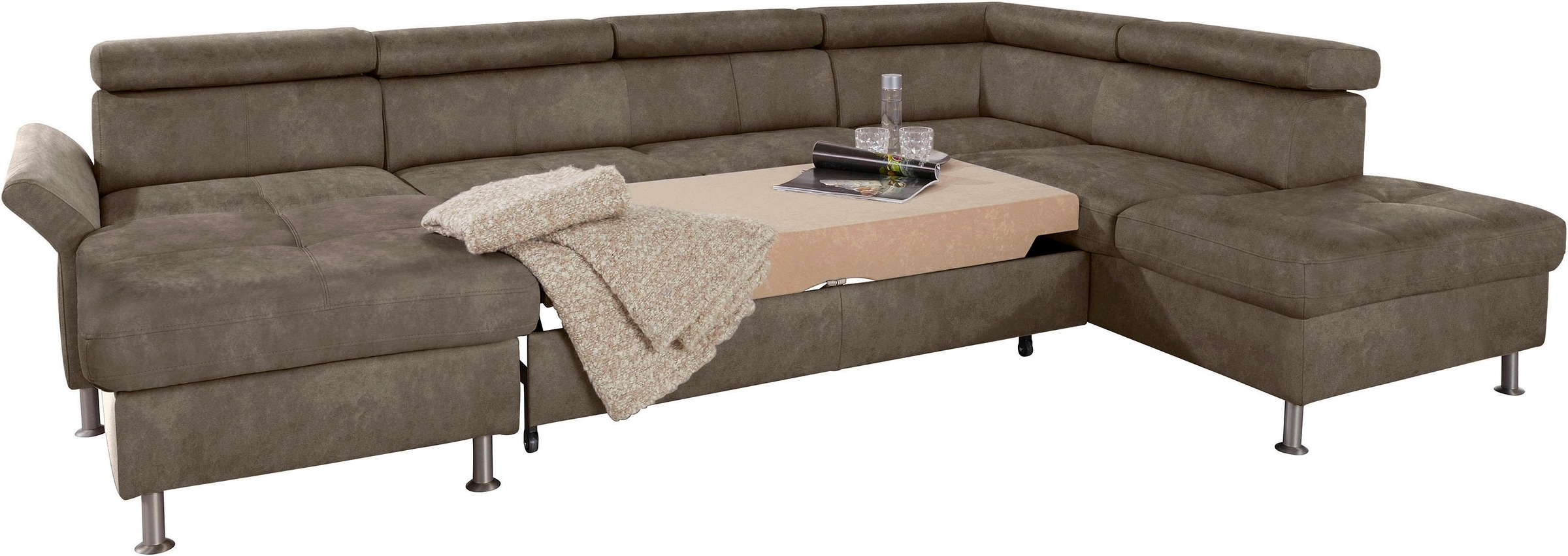 exxpo - sofa fashion Wohnlandschaft »Maretto, bequem und komfortabel, aufwendige Sitzsteppung, U-Form«, inkl. Kopfteilverstellung für mehr Sitzkomfort, wahlweise Bettfunktion
