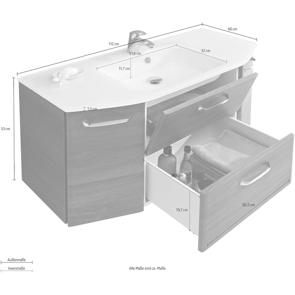 Saphir Waschtisch »Quickset Waschplatz inkl. Glaswaschtisch, 112 cm breit, 2 Türen«