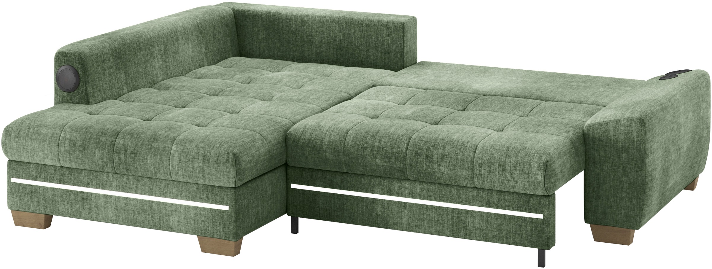 Mr. Couch Ecksofa »Nikita II, L-Form«, RGB-LED, Bluetooth-Soundsystem, wahlweise mit Bett, Bettkasten