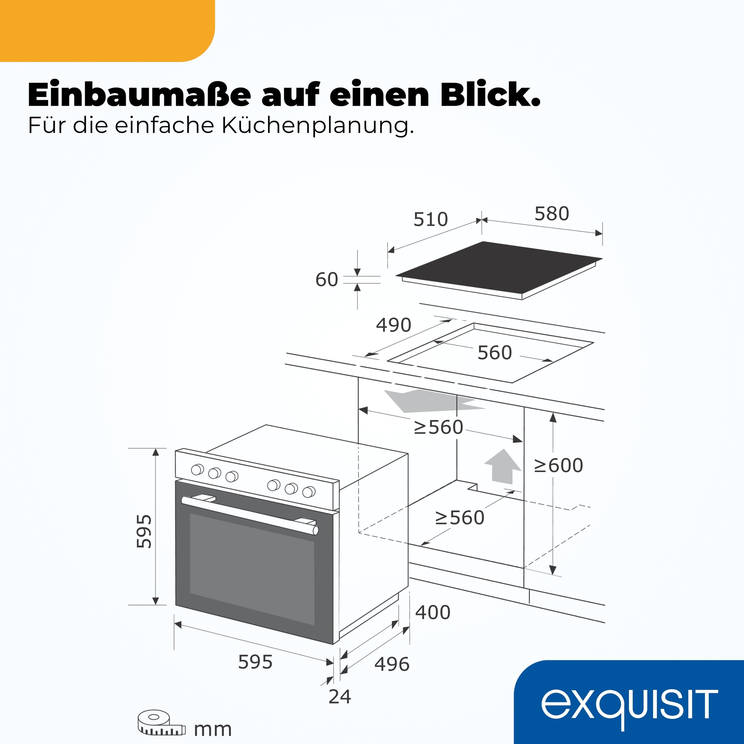 exquisit Backofen-Set »EHE 146-120 (BO)« Backofen | Glaskeramikkochfeld, 2 Stk. tlg. Ober&Unterhitze mit 4-Zonen-Glaskeramikkochfeld – einfach & sicher!