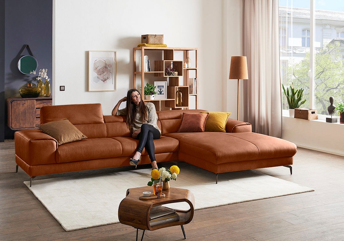 W.SCHILLIG Ecksofa »piedroo, Designsofa mit tollem Sitzkomfort, bequem und elegant, L-Form«, Kopfteilverstellung, wahlweise mit Sitztiefenverstellung, Breite 343cm