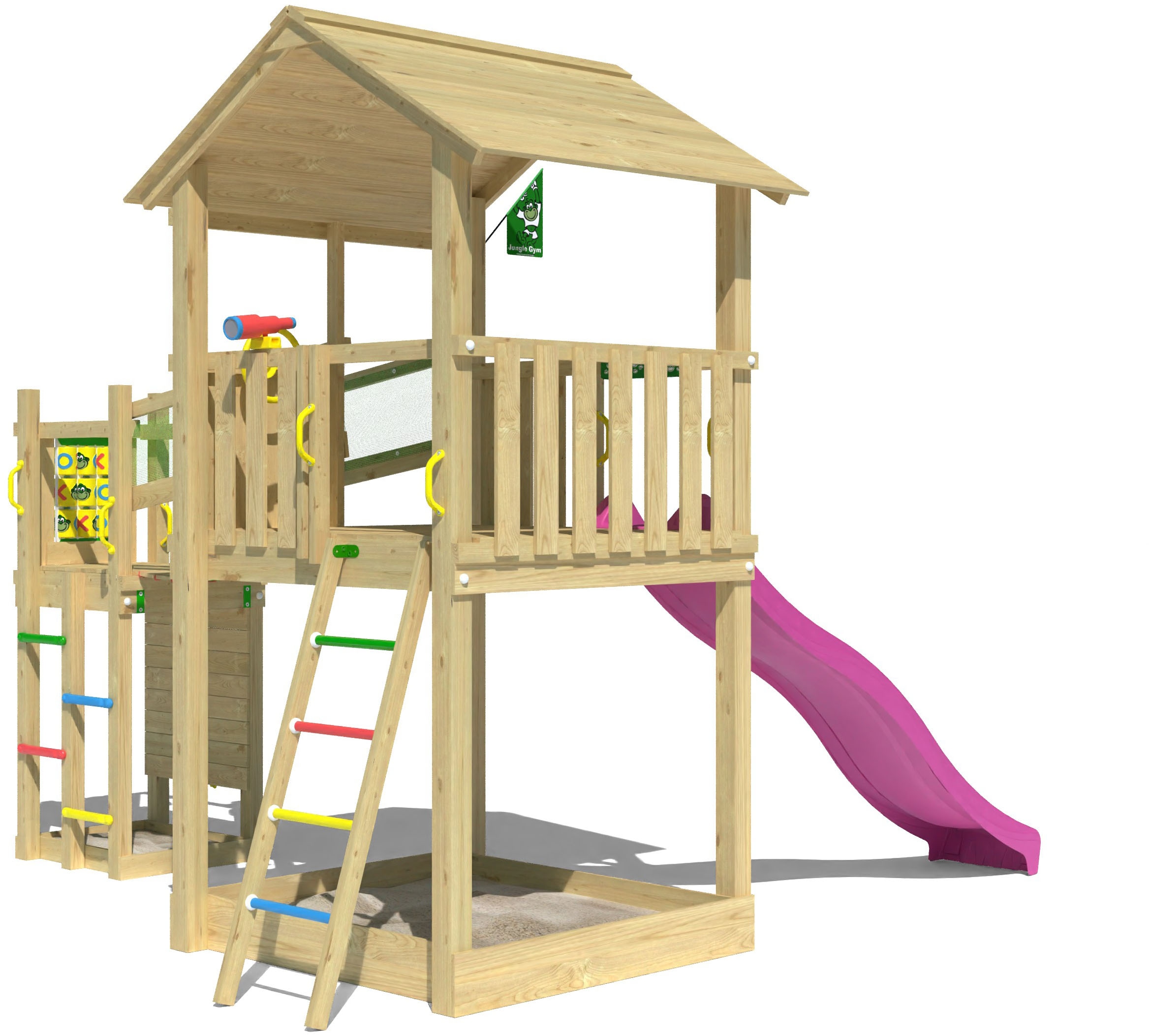 Jungle Gym Spielturm »Fortress«, (Set), Spielanlage mit 2 Türmen, Brücke und Rutsche mit Wasseranschluss
