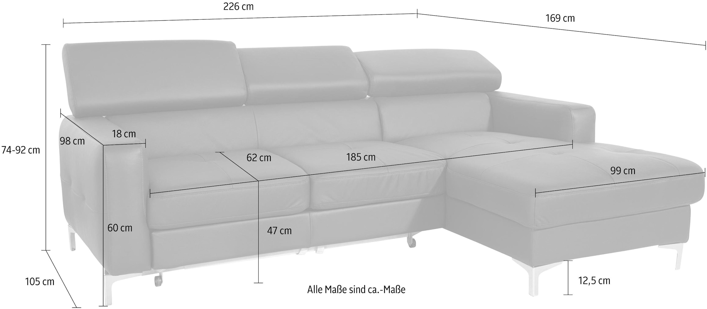 COTTA Polstergarnitur »Sammy L-Form«, (Set), Set bestehend aus: Ecksofa mit Kopfteilverstellung & Hocker