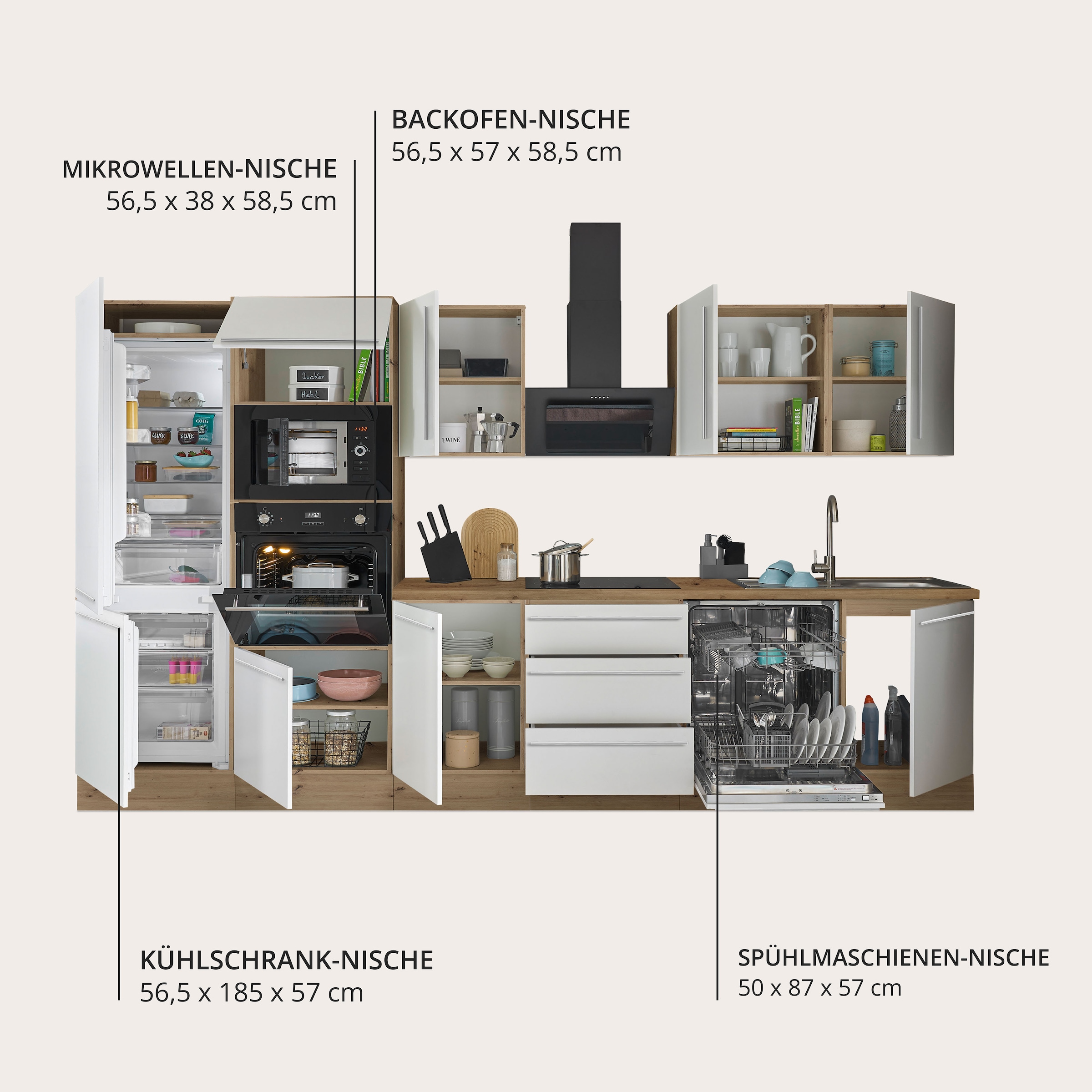 KOCHSTATION Küchenzeile »Florida« Breite 340 cm, wahlweise mit E-Geräten,Softclose für Türen/Schubkästen
