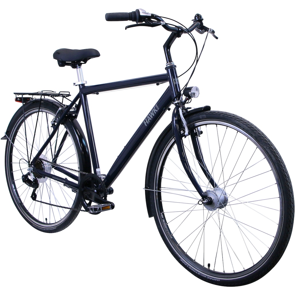 HAWK Bikes Cityrad »HAWK CITYTREK EASY BLUE GENT«, 7 Gang, Shimano, Tourney Schaltwerk, Kettenschaltung