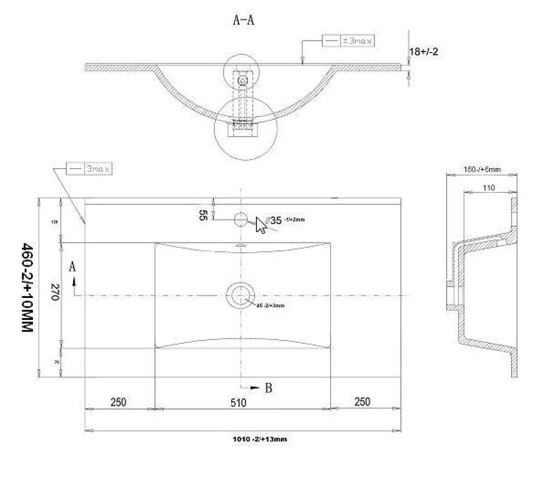 welltime Waschtisch »Trento Light mit Keramik-Auflagebecken«, 1 feste Blende und 1 Auszug, Breite: 101cm, Weiß