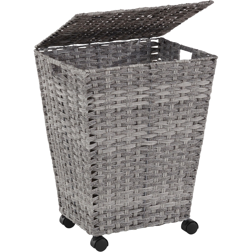 locker Wäschekorb, Polyrattan, mit Rollen