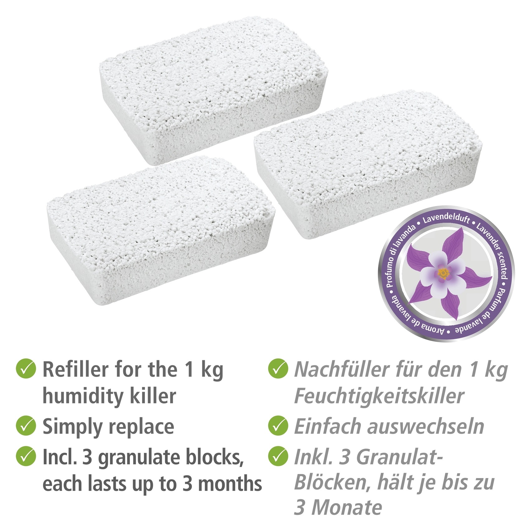 WENKO Raumentfeuchter-Nachfüllpack »Lavendelduft« Packung, 3 Stk. tlg. 3-er Set Nachfüllpack für Raumentfeuchter, geräuschlos, ohne Strom