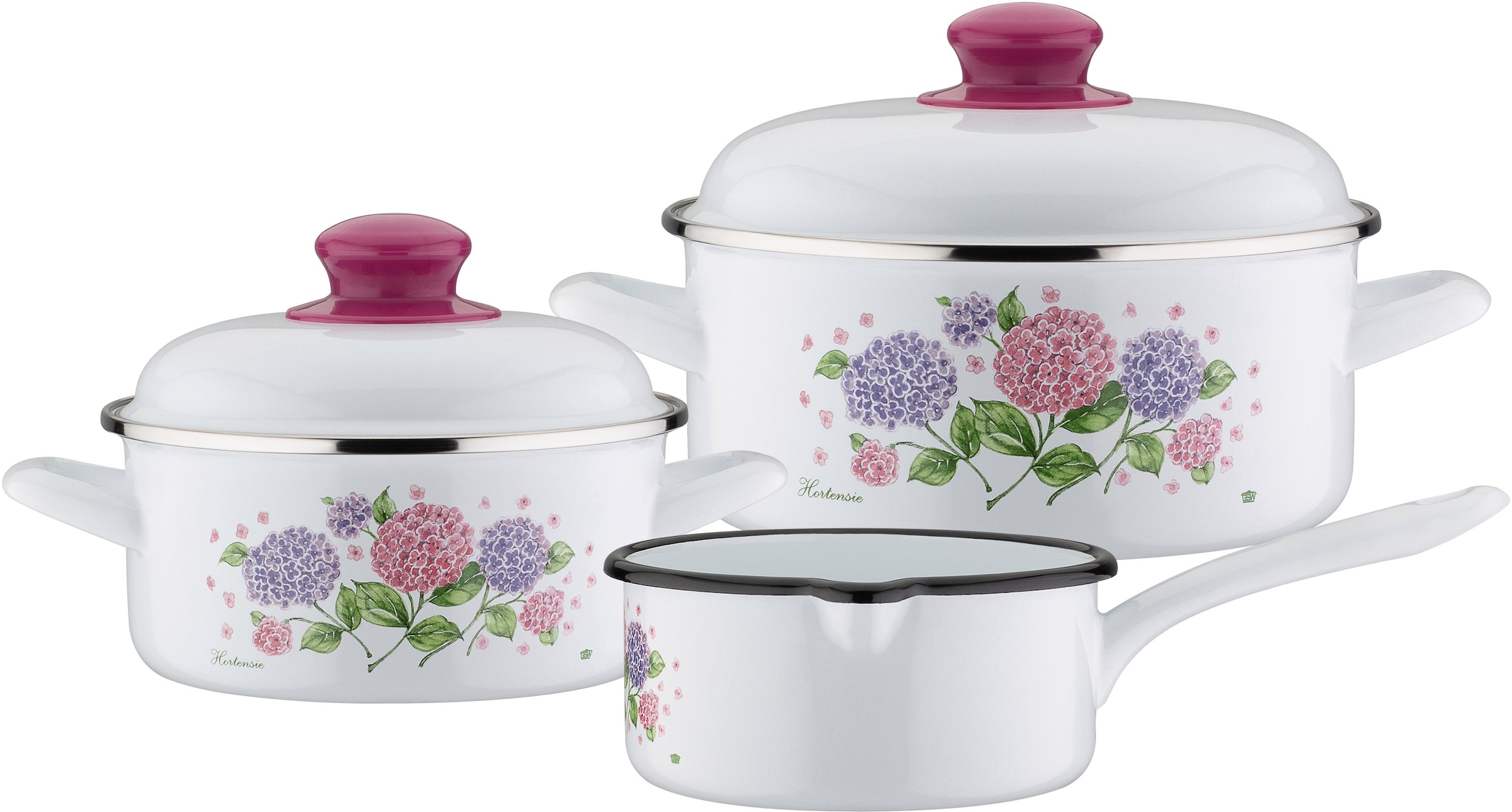 GSW Topf-Set »Hortensie«, Stahl-Emaille, (Set, 5 tlg., 1x Kochtopf Ø 16 cm, günstig online kaufen