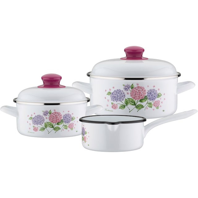 GSW Topf-Set »Hortensie«, Stahl-Emaille, (Set, 5 tlg.), Induktion auf  Rechnung kaufen