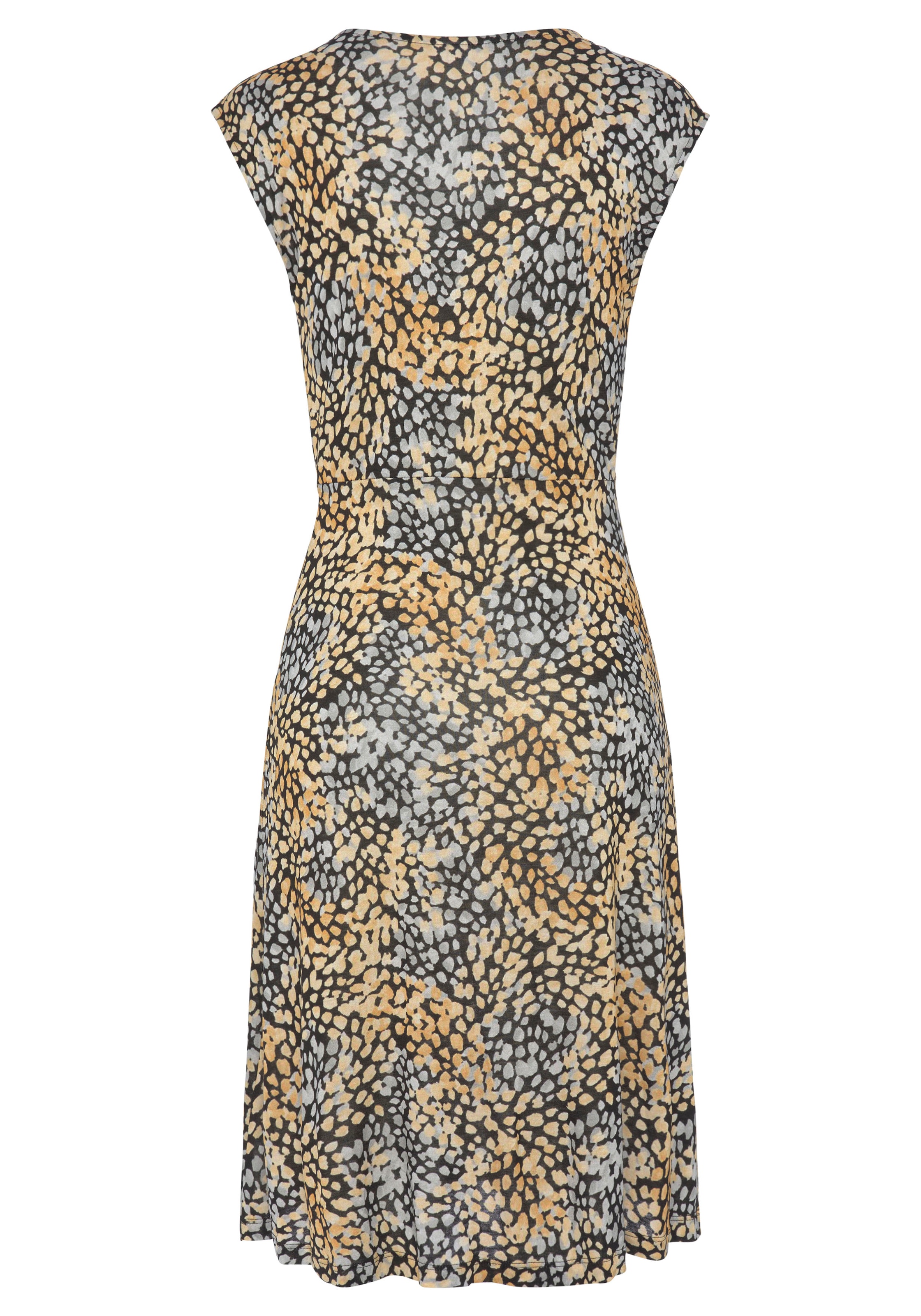 s.Oliver Jerseykleid, mit Alloverdruck und V-Ausschnitt, Sommerkleid in Wickeloptik