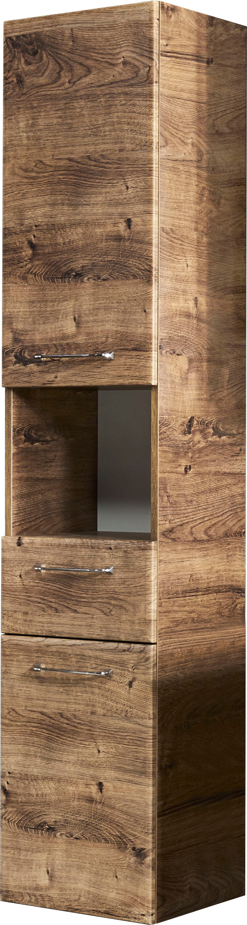 Saphir Hochschrank »Quickset Badschrank 35 cm breit, 2 Türen, 1 Nische, 1 Schublade«, Badezimmer-Hochschrank inkl. Türdämpfer, Griffe in Chrom glänzend