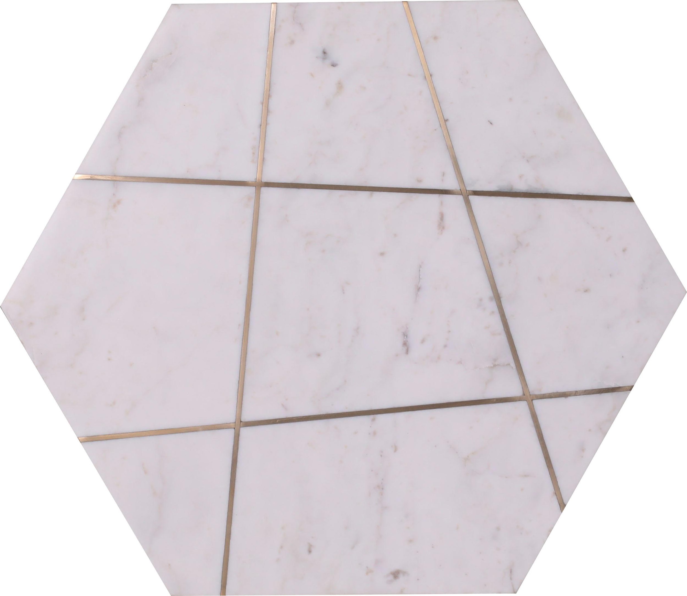 Leonique Beistelltisch »Menton« mit Metall-Inlays in einer Marmorplatte