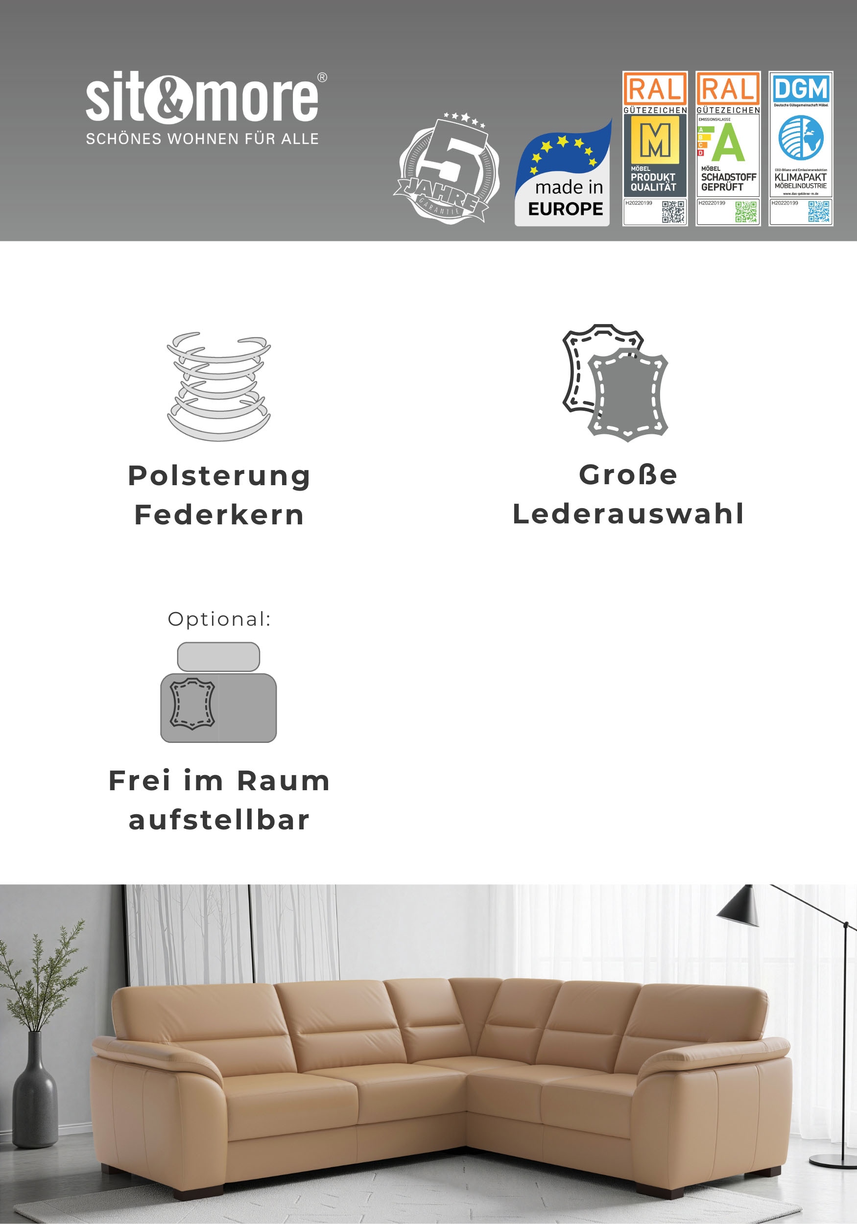 sit&more Ecksofa »Montego« wahlweise mit Bettfunktion und Schubkasten