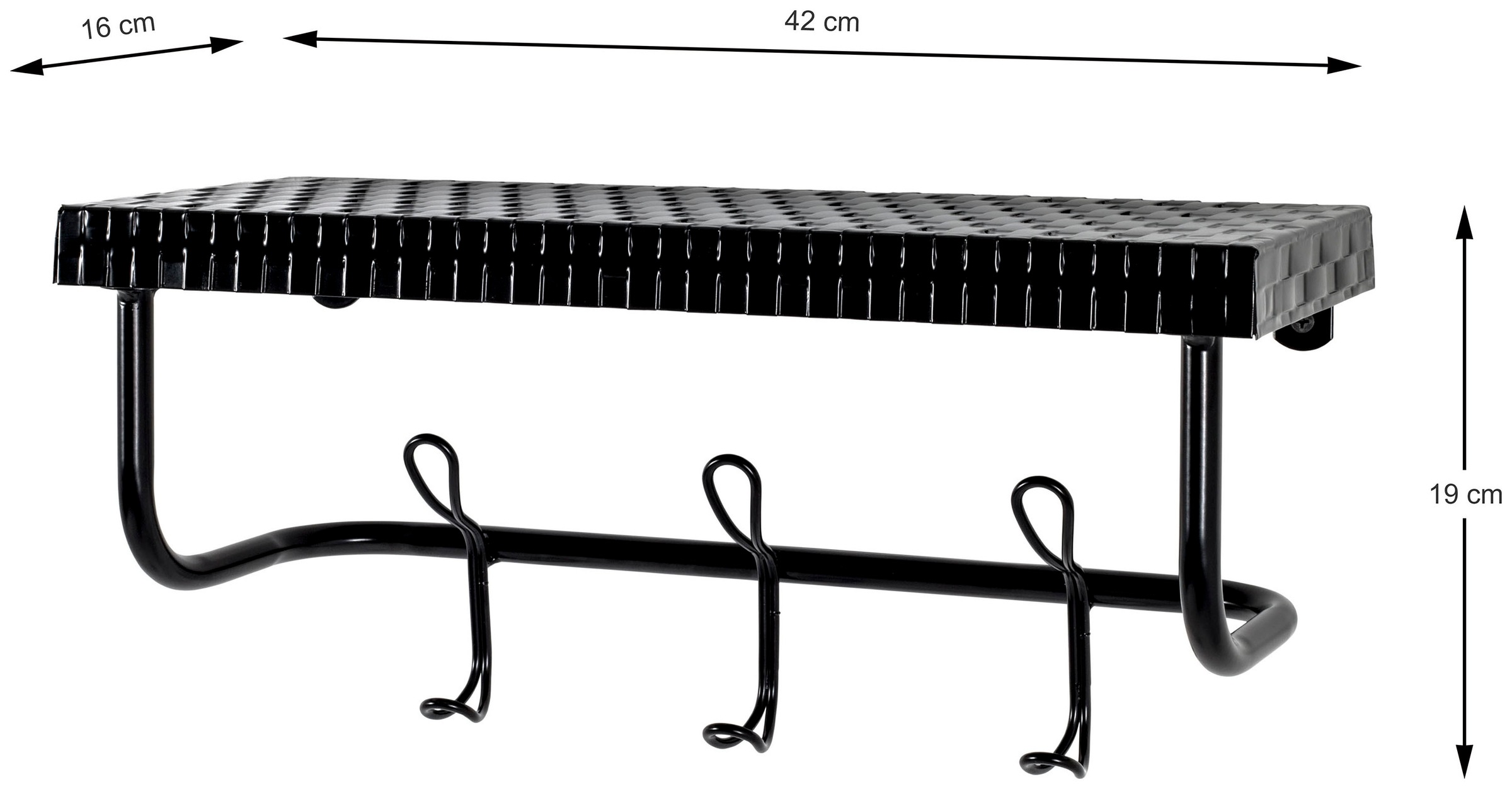HAKU Garderobenleiste »Flurgarderobe, Garderobe, Garderobenhaken, Garderobenleiste,« rechteckig - aus Metall Schwarz - B/T/H 42/16/19 cm