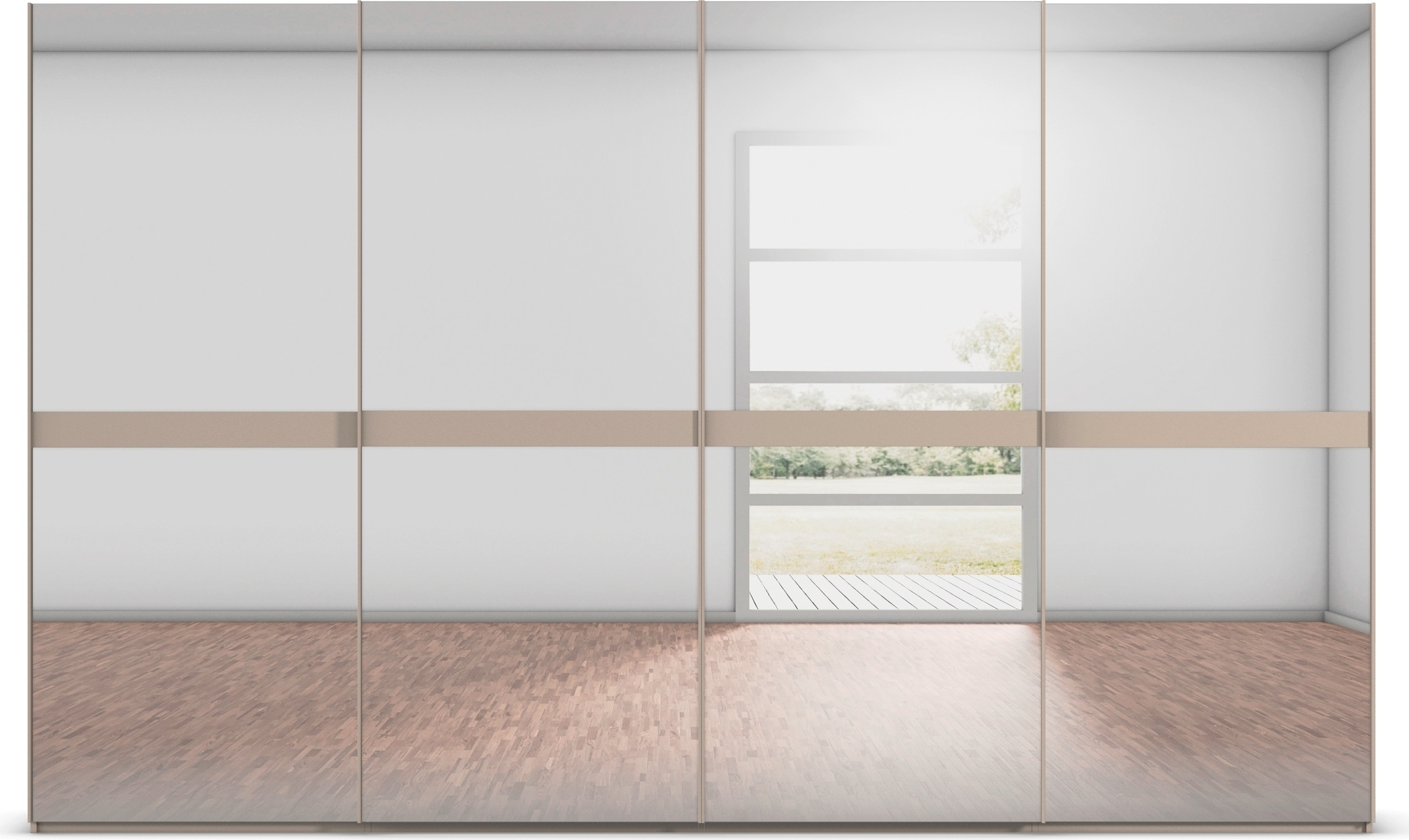 rauch Schwebetürenschrank »Kleiderschrank Schrank Garderobe Schlafzimmerschrank SCALE-LINE«, edle Optik mit Bauchbinde in Korpusfarbe Spiegelfront MADE IN GERMANY