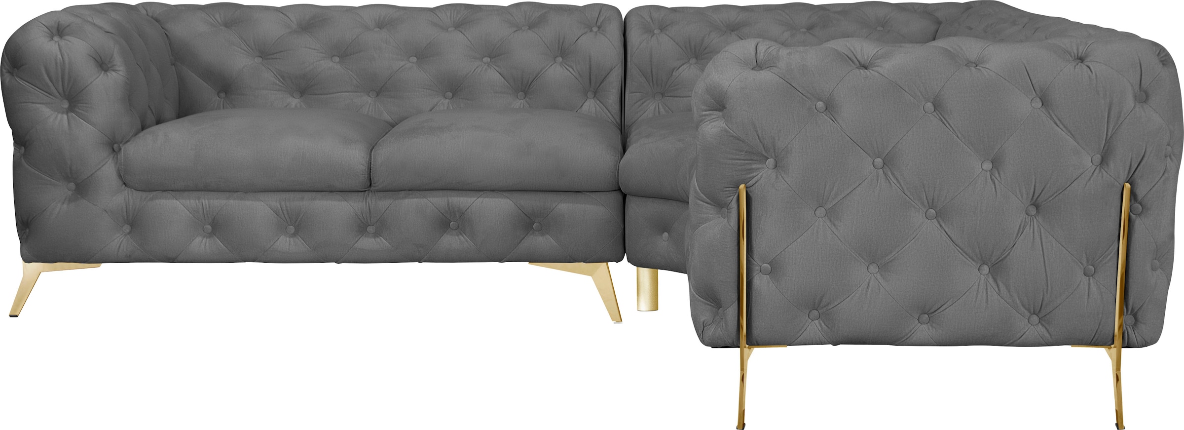 Leonique Chesterfield-Sofa »Amaury L-Form«, moderne Chersterfield-Optik, Breite 262 cm, Fußfarbe wählbar